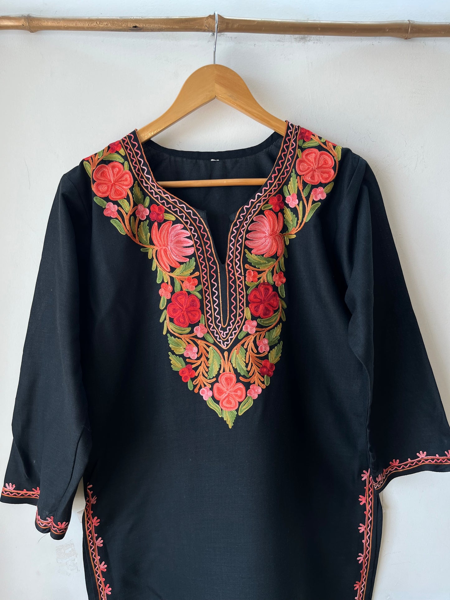 Black Cotton Aari Work Kurti