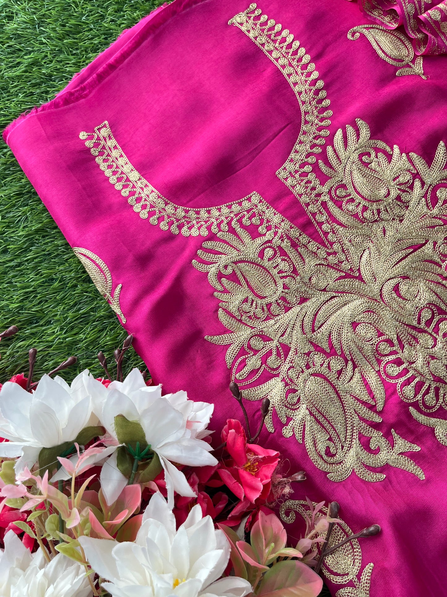 Hot Pink Silk Tilla Kashmiri Suit