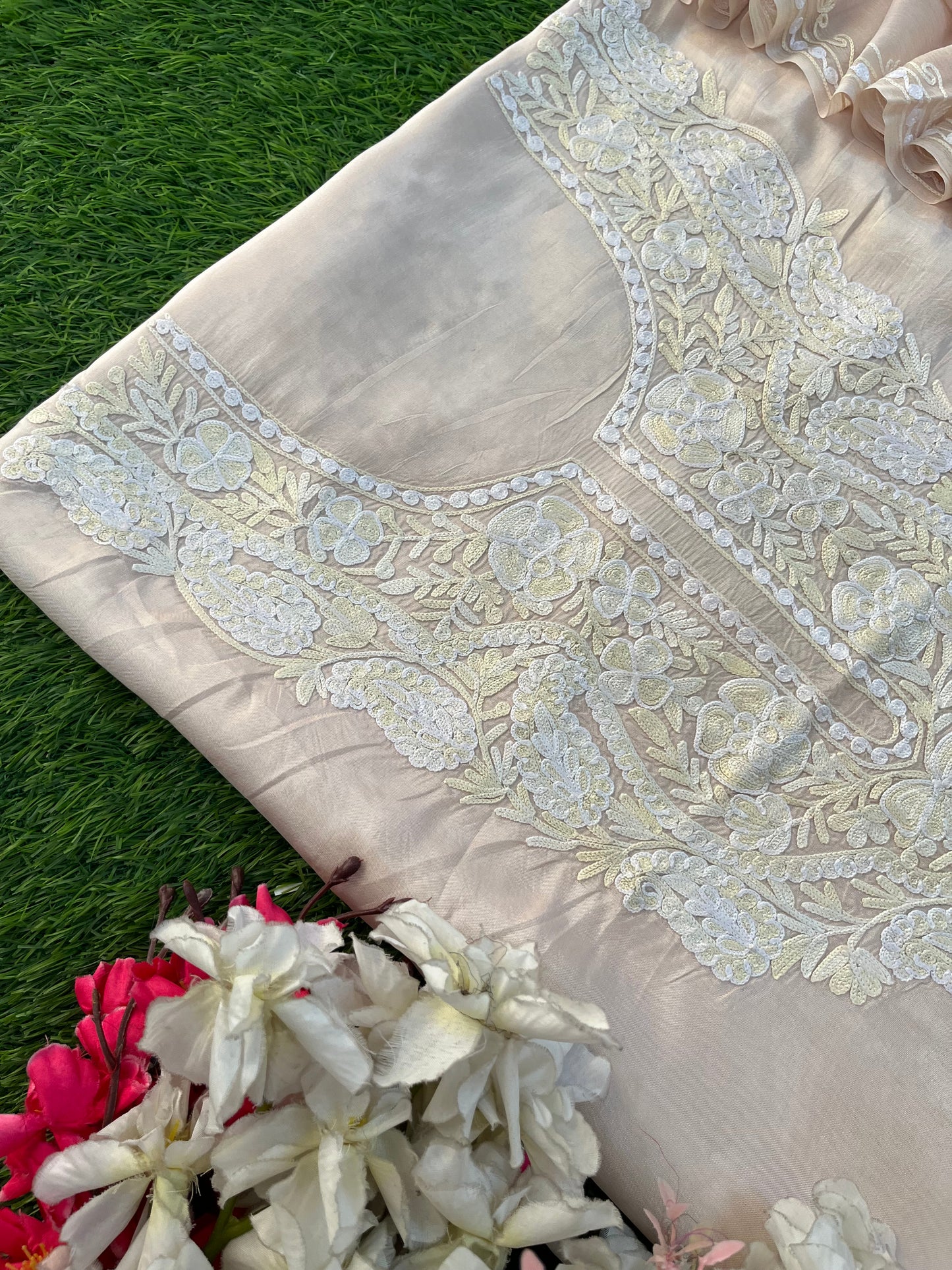Ivory Opada Silk Kashmiri Suit