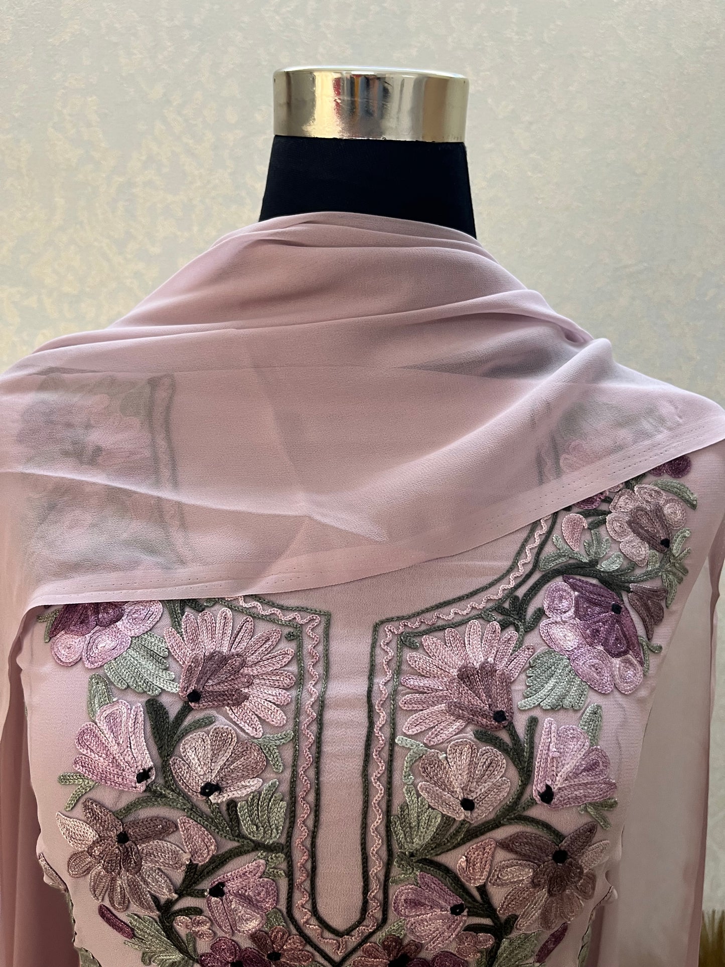 Soft Mauve Georgette 3Pc Kashmiri Suit
