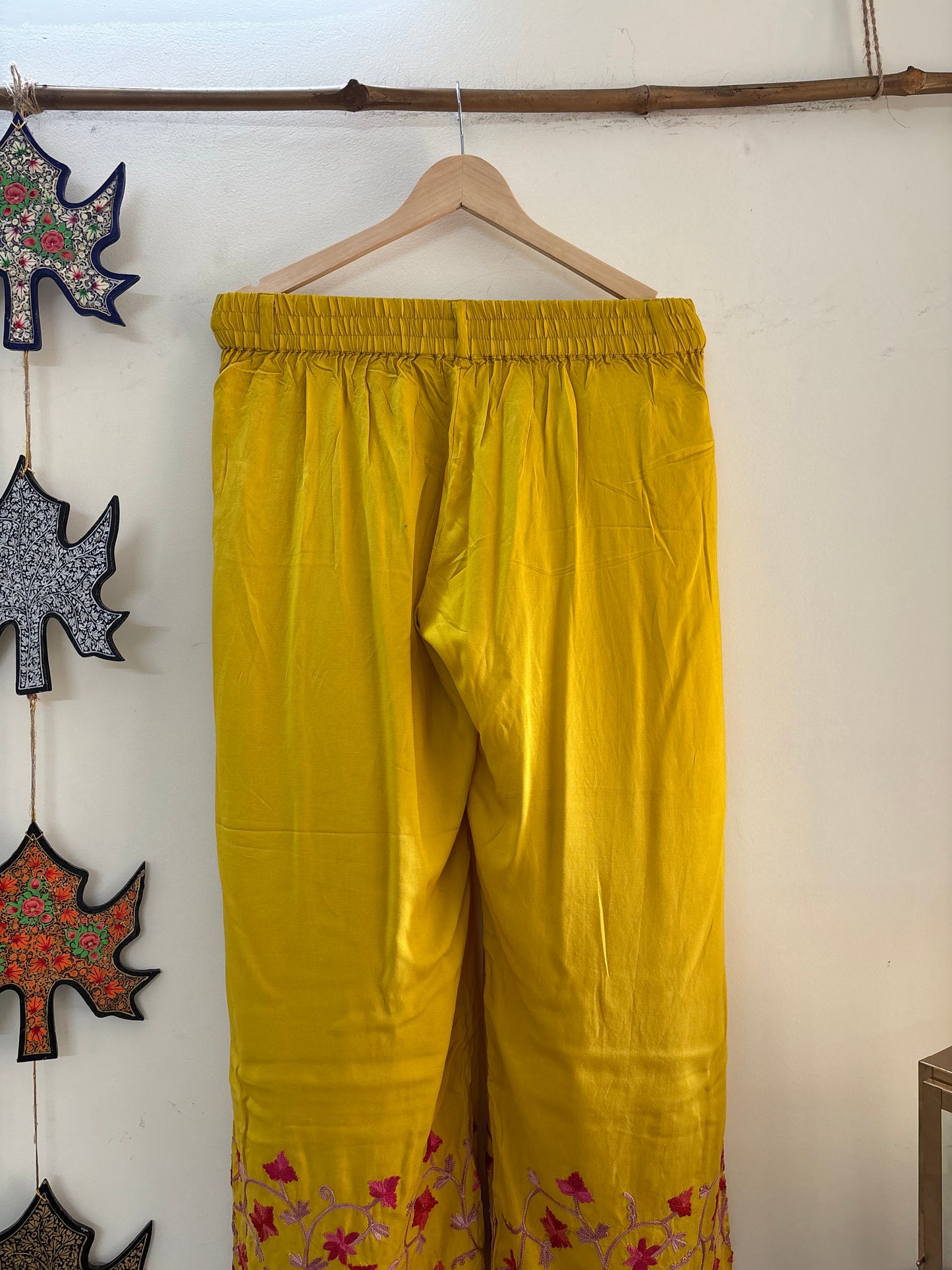 Women Mustard Yellow Aari Embroidered Palazzos