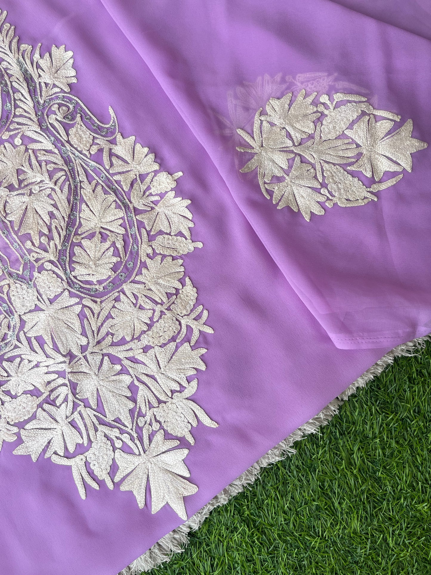 Lilac Georgette Aari Embroidered Unstitched Kurta Material