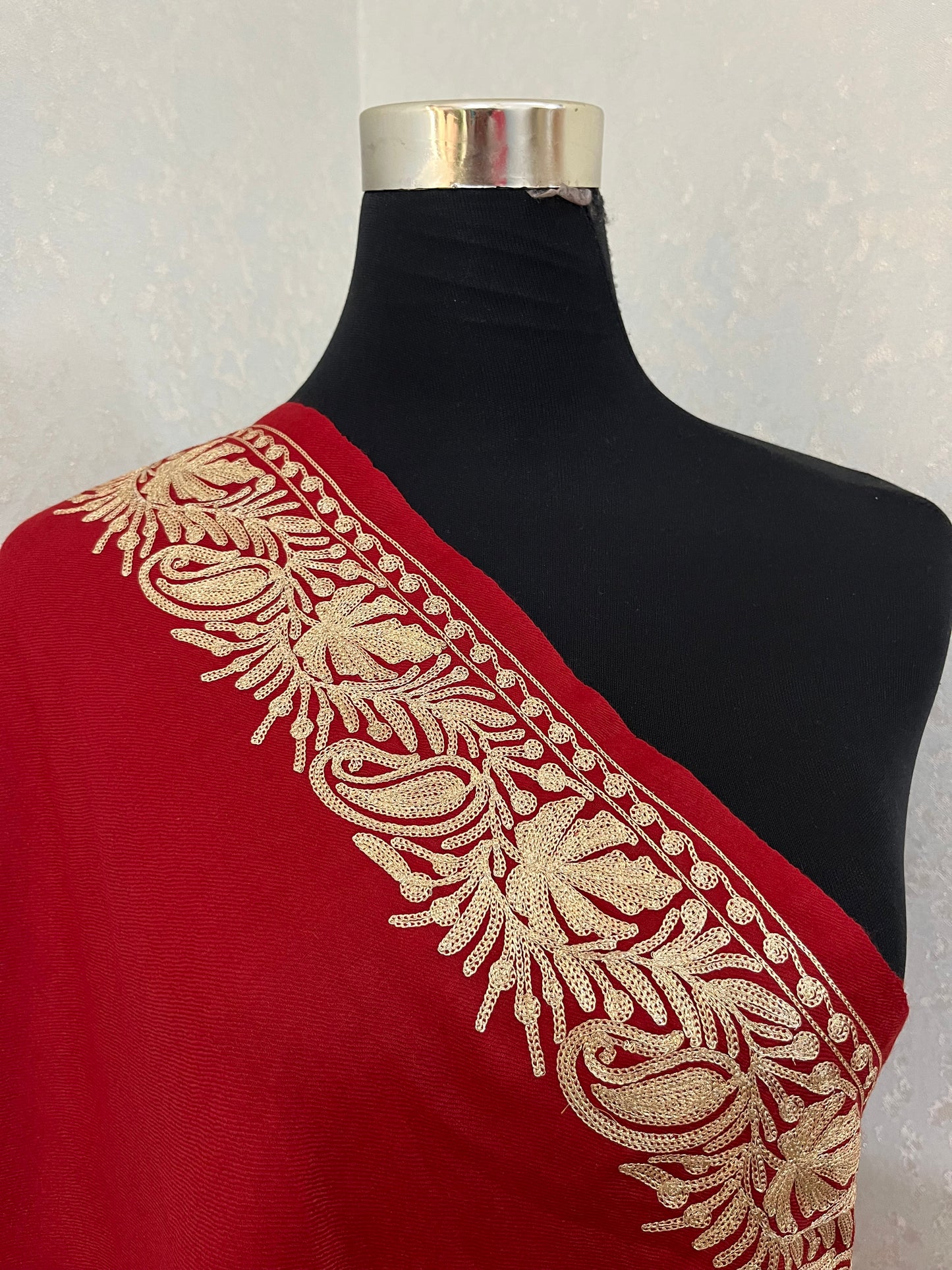Maroon Semi Pashmina Tilla Embroidered stole