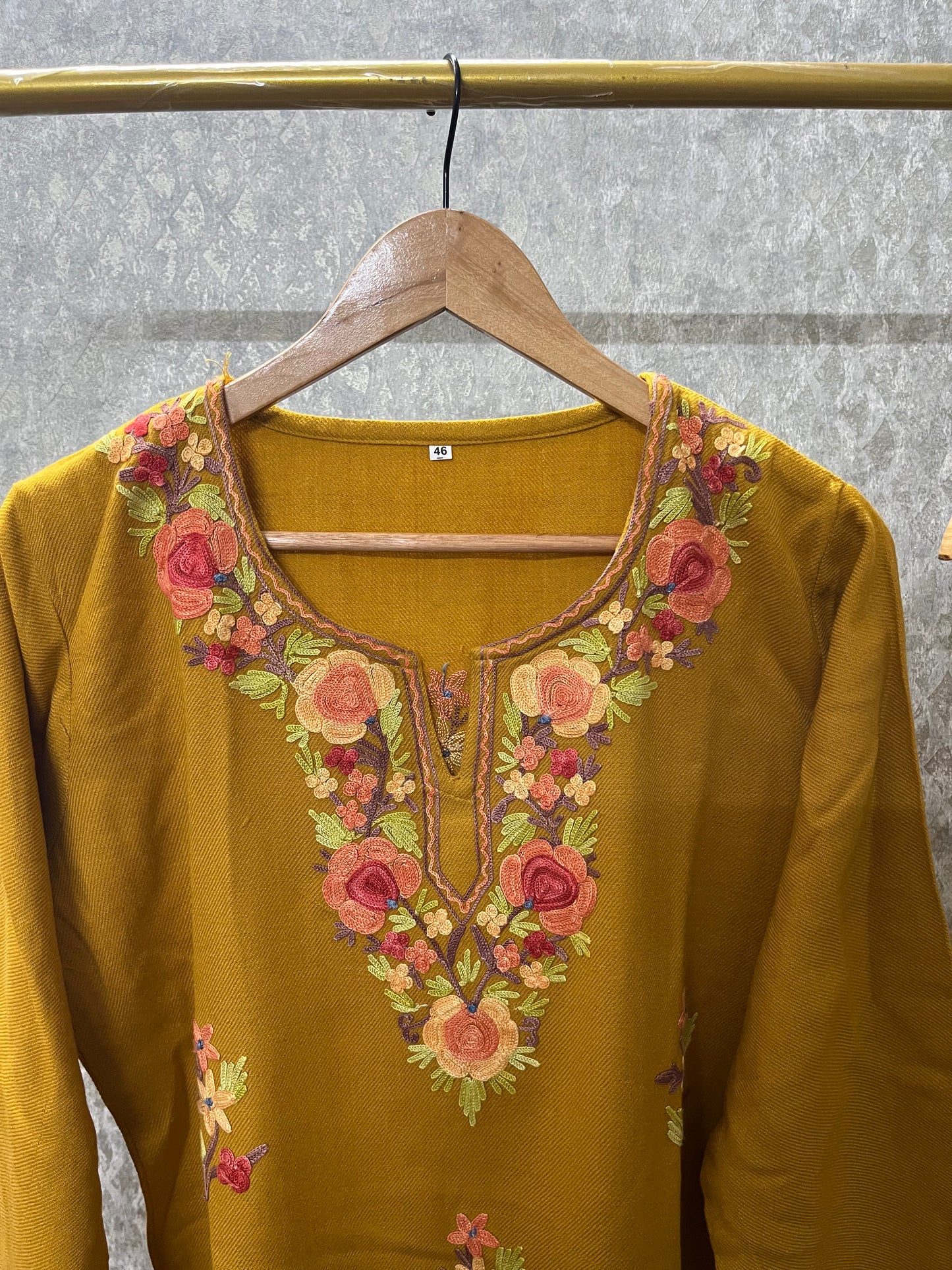 Mustard Woollen Kashmiri Co-Ord Set ( Size 42)