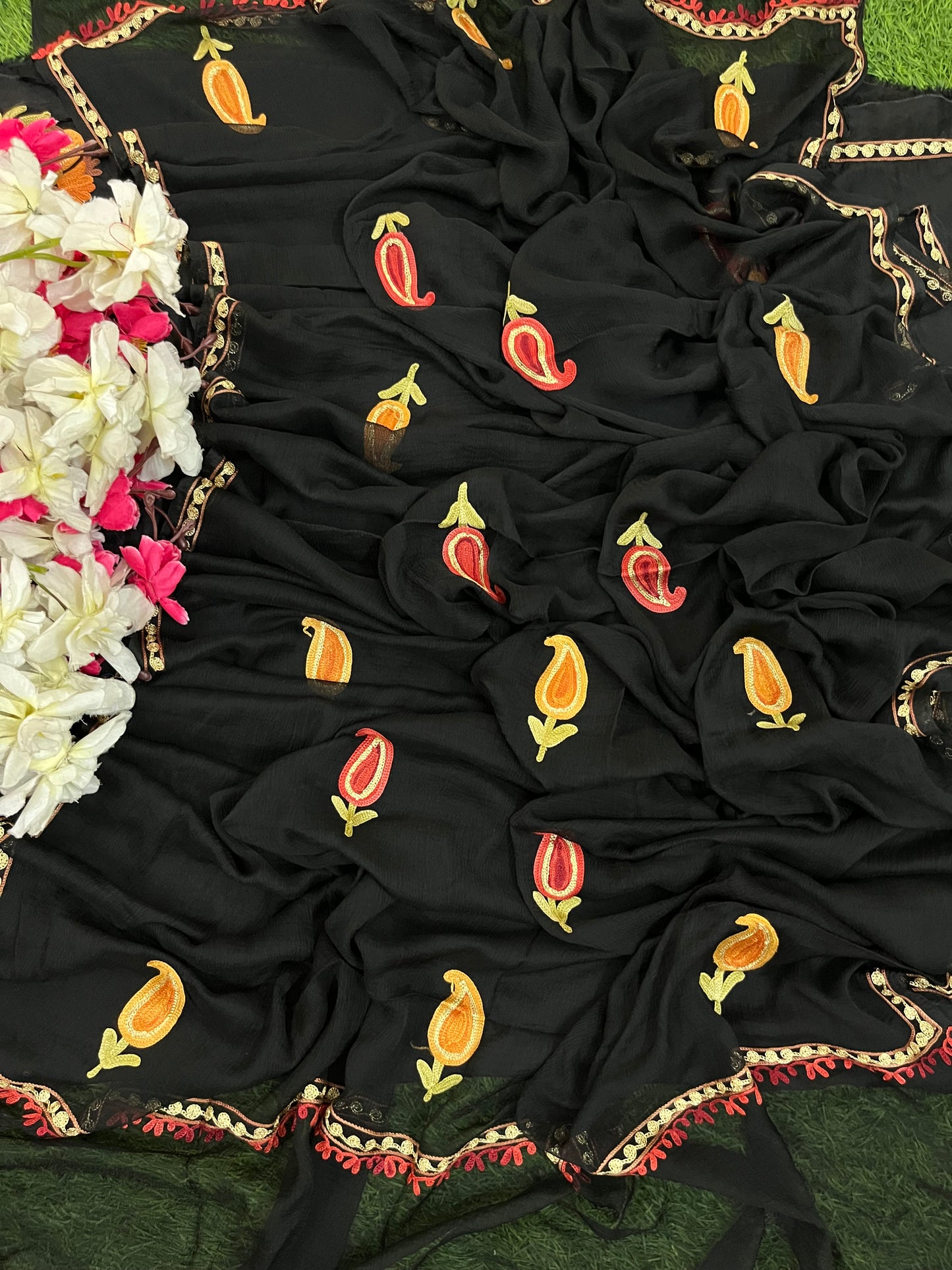 Black Opada Silk Kashmiri Suits
