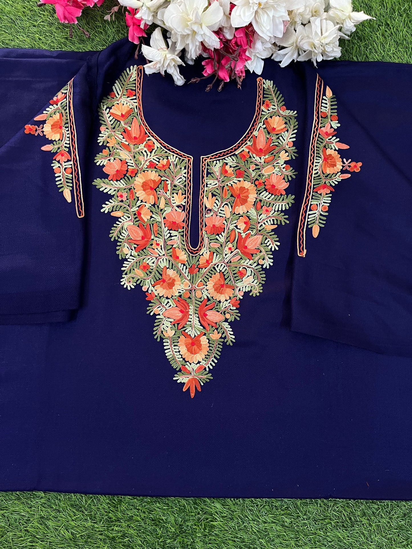 Navy Blue Woollen Aari Embroidered 2pc suit 5mtr