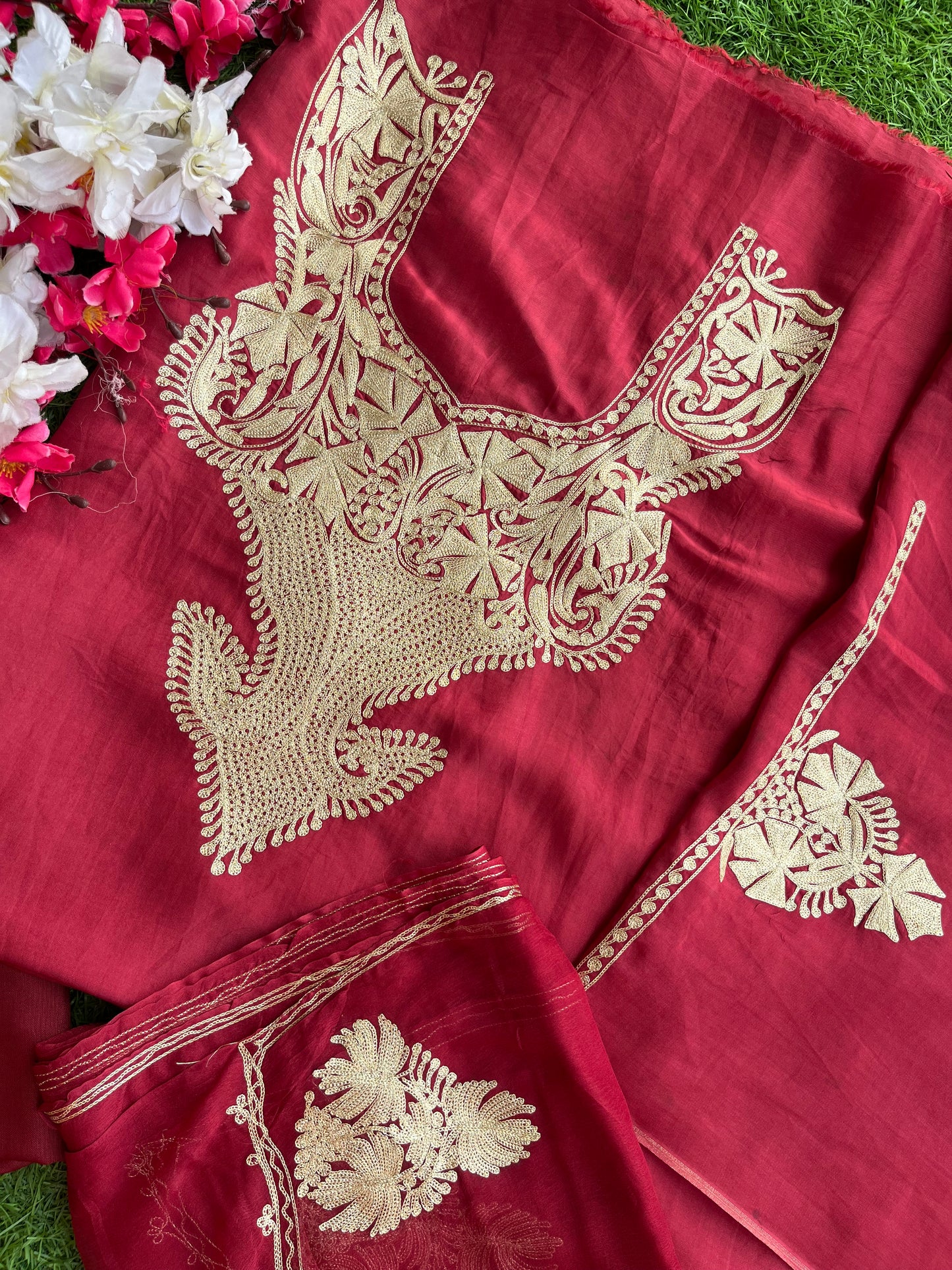 Maroon Silk Tilla Kashmiri Suit