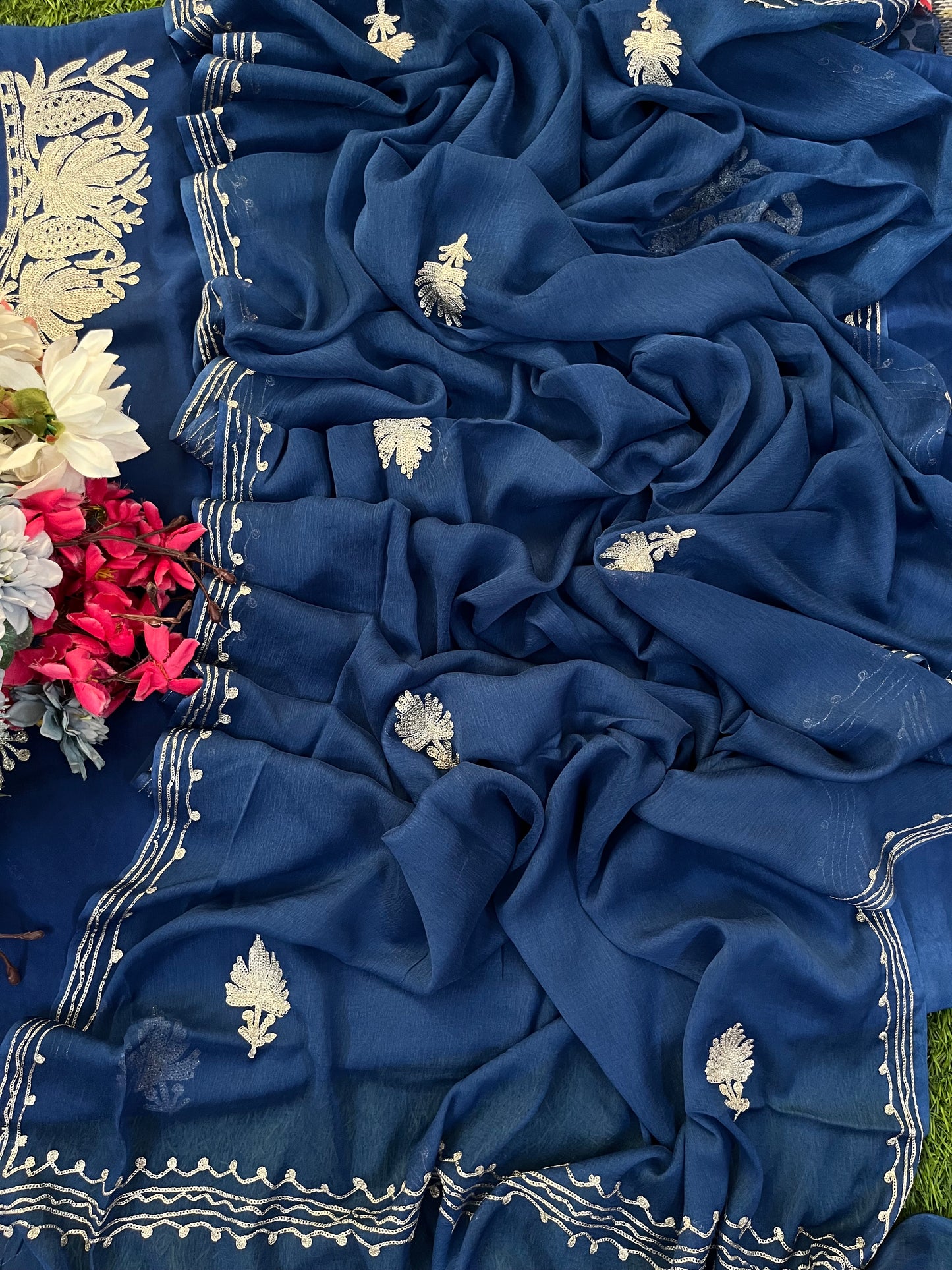 Electric Blue Silk Tilla Kashmiri Suit