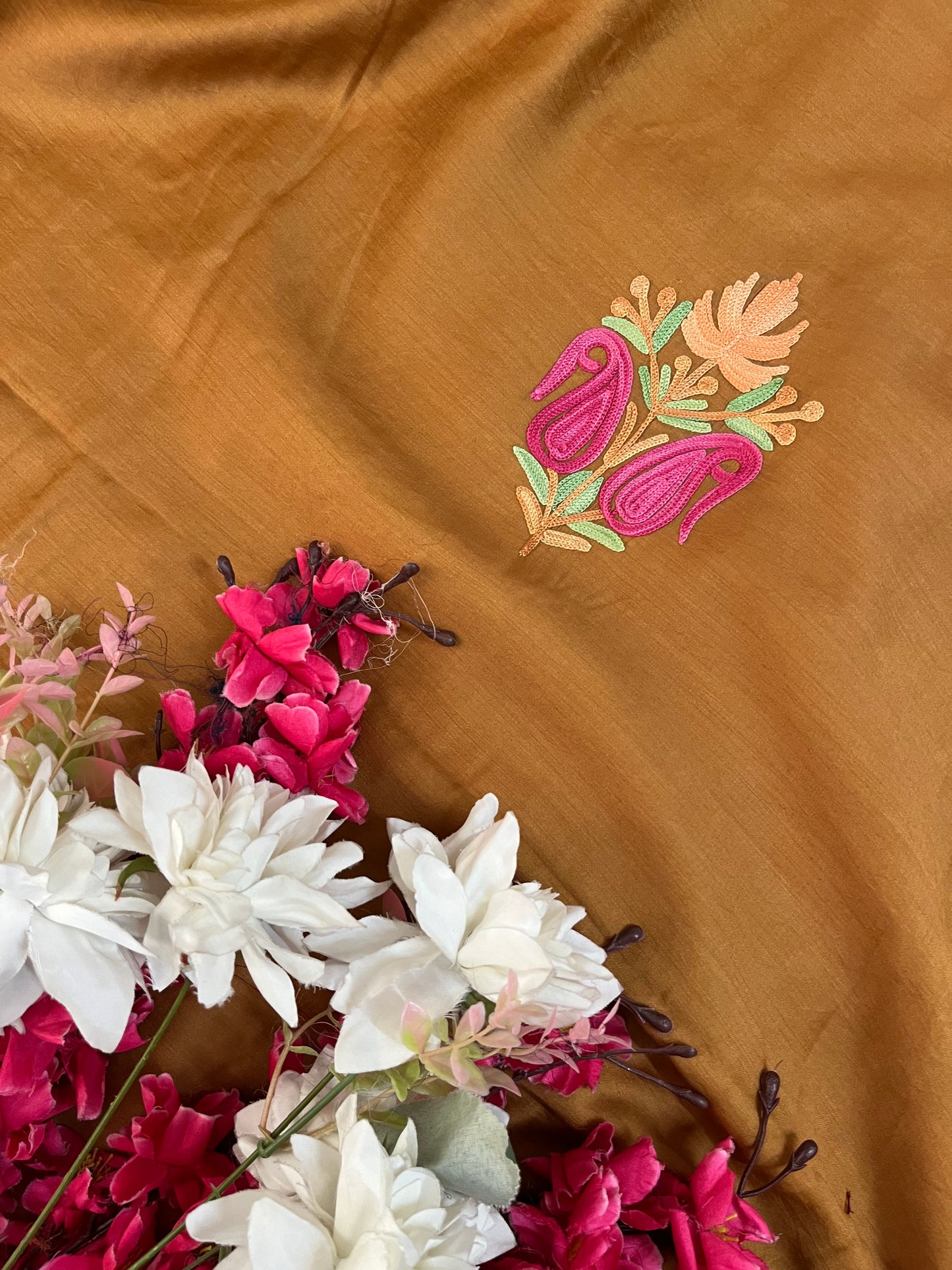 Soft Brown Chanderi Silk Kashmiri Suit
