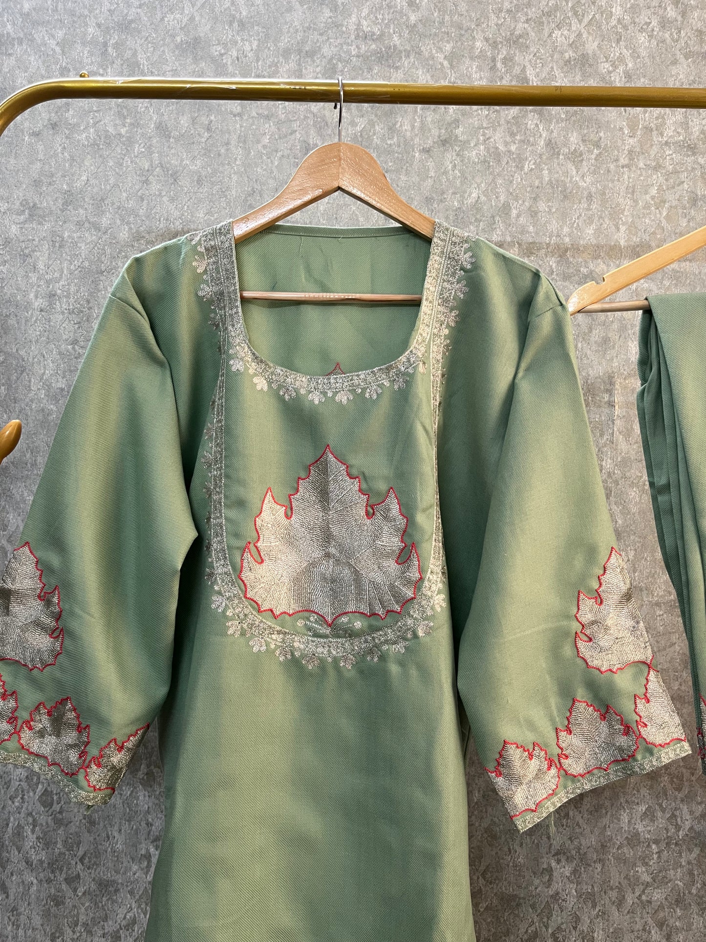 Pastel Green Woollen Kashmiri Co-Ord Set ( Size 42)