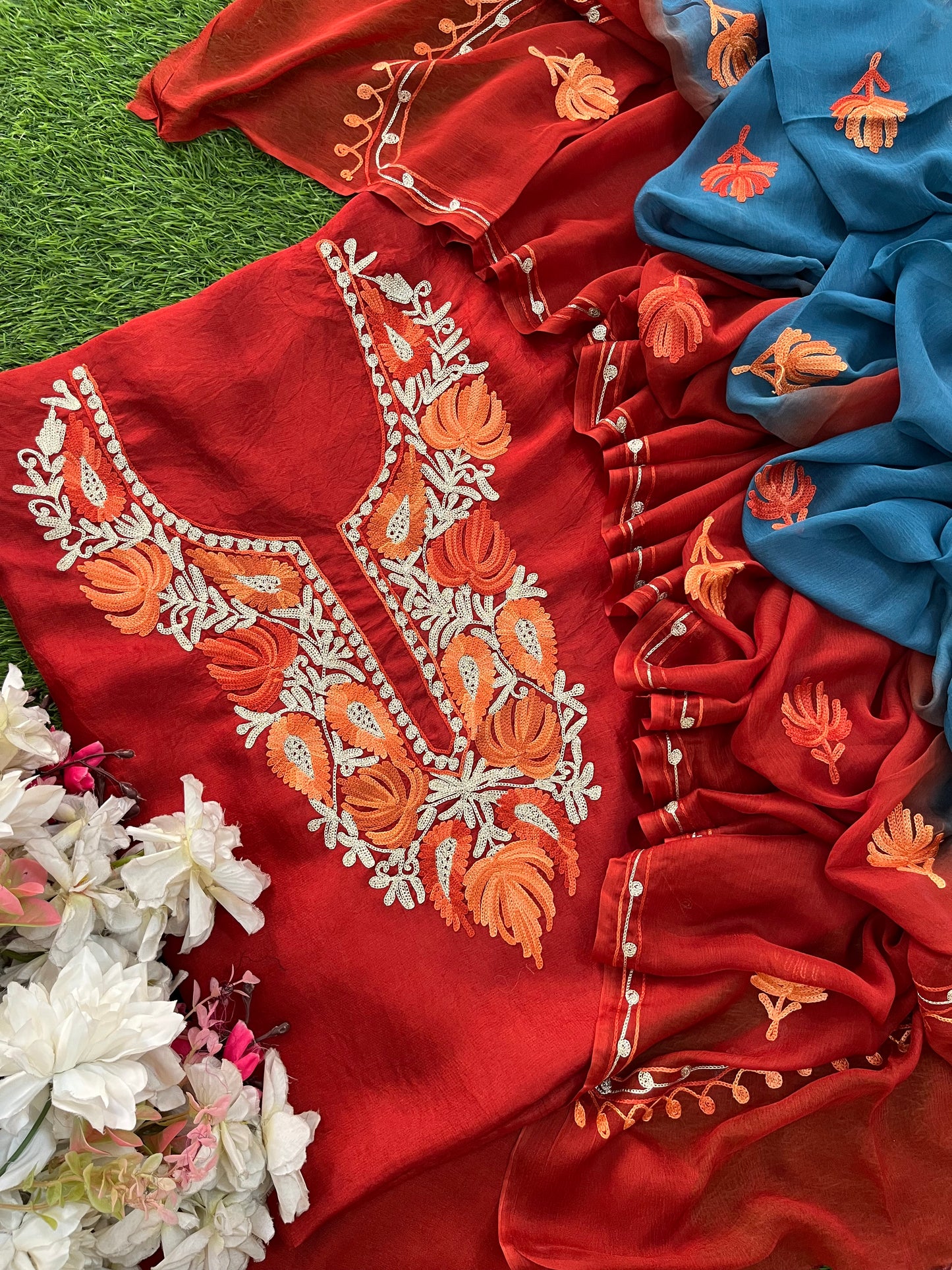 Rust Opada Silk Kashmiri Suit