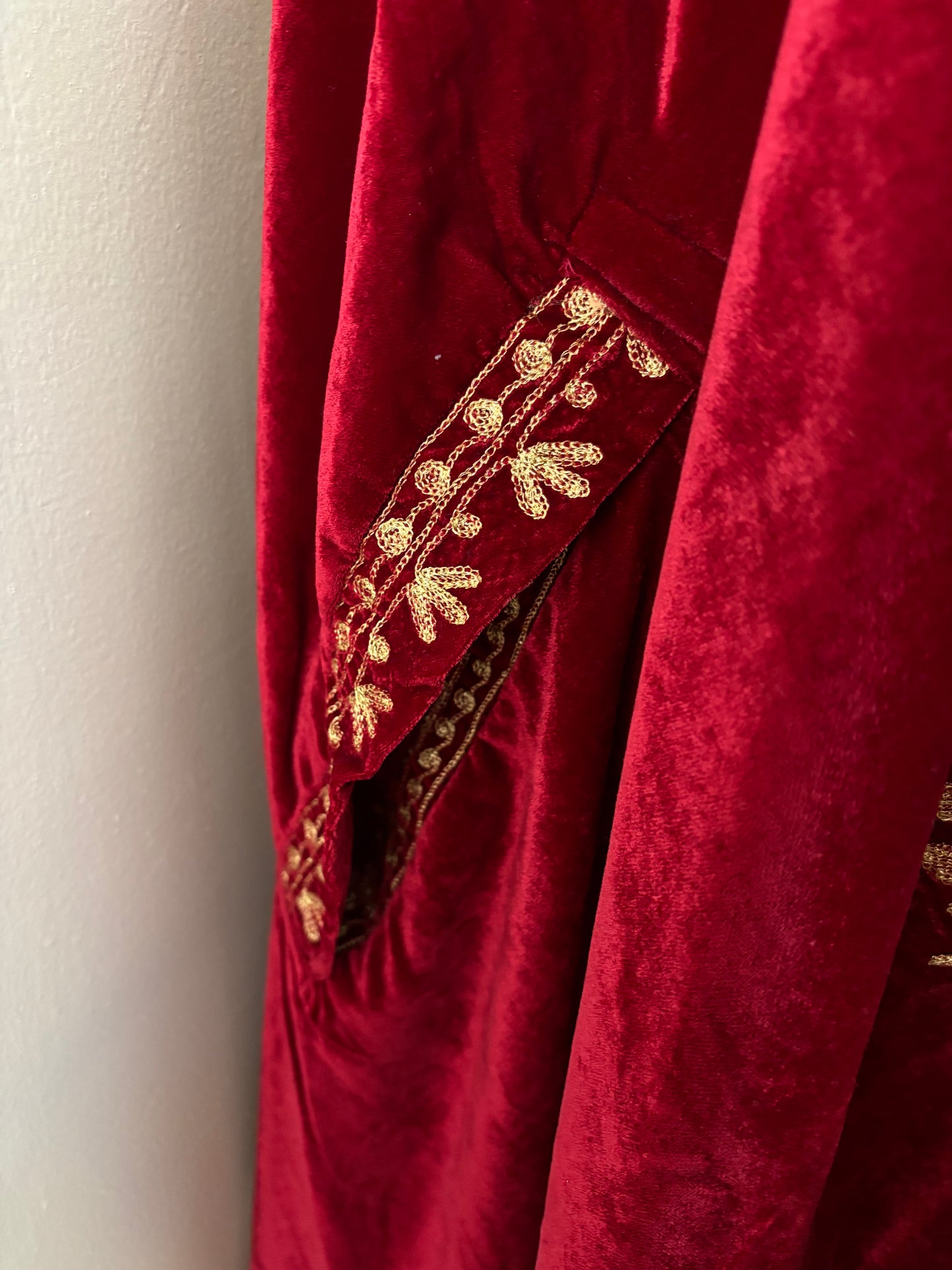 Red Tilla Embroidered Velvet Cape