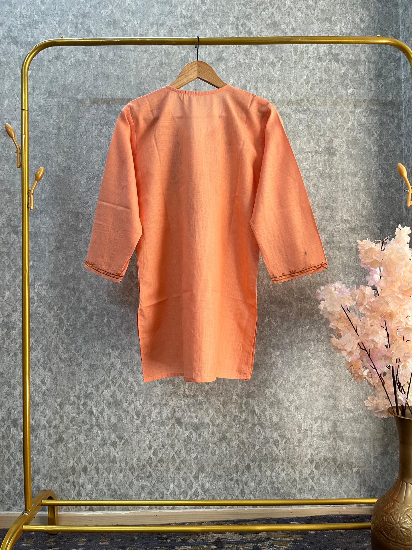 Peach Cotton Aari Work Kurta
