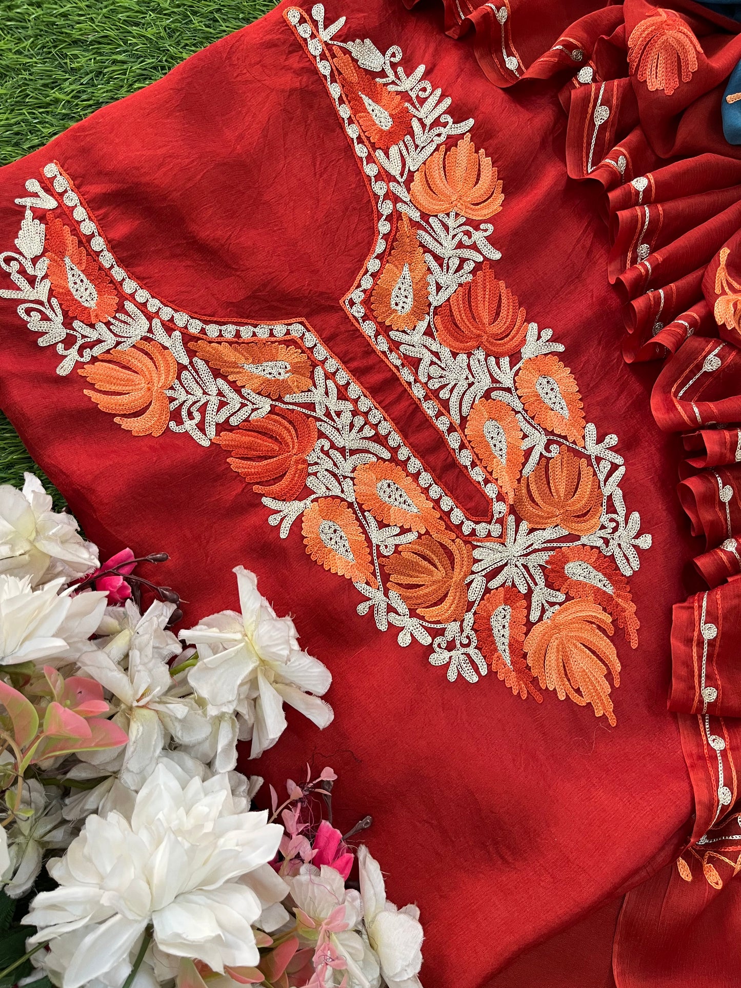 Rust Opada Silk Kashmiri Suit