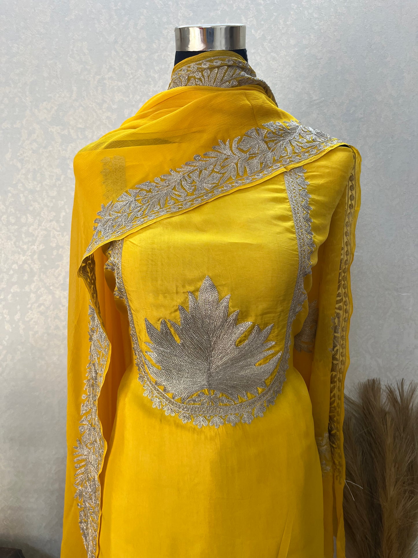 Golden Yellow Sanam’ Tilla Kashmiri Silk Suit