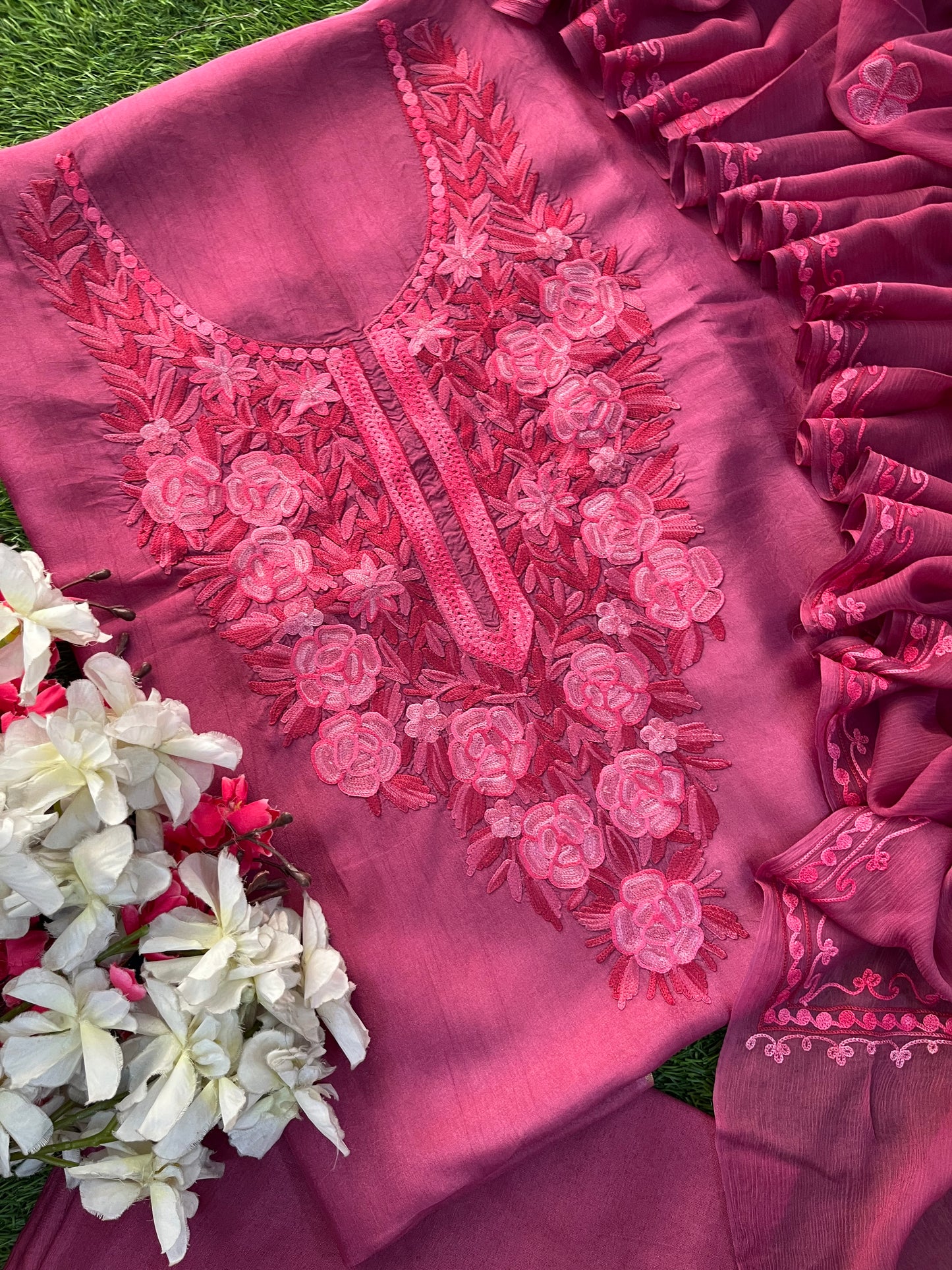 Onion pink Opada Silk Kashmiri Suit
