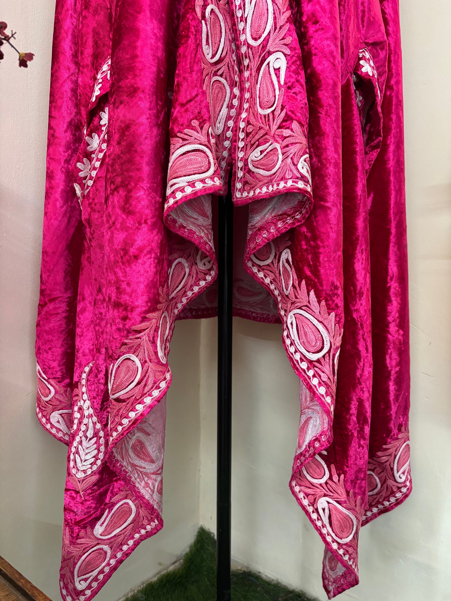 Hot Pink Aari Embroidered Makhmal Cape