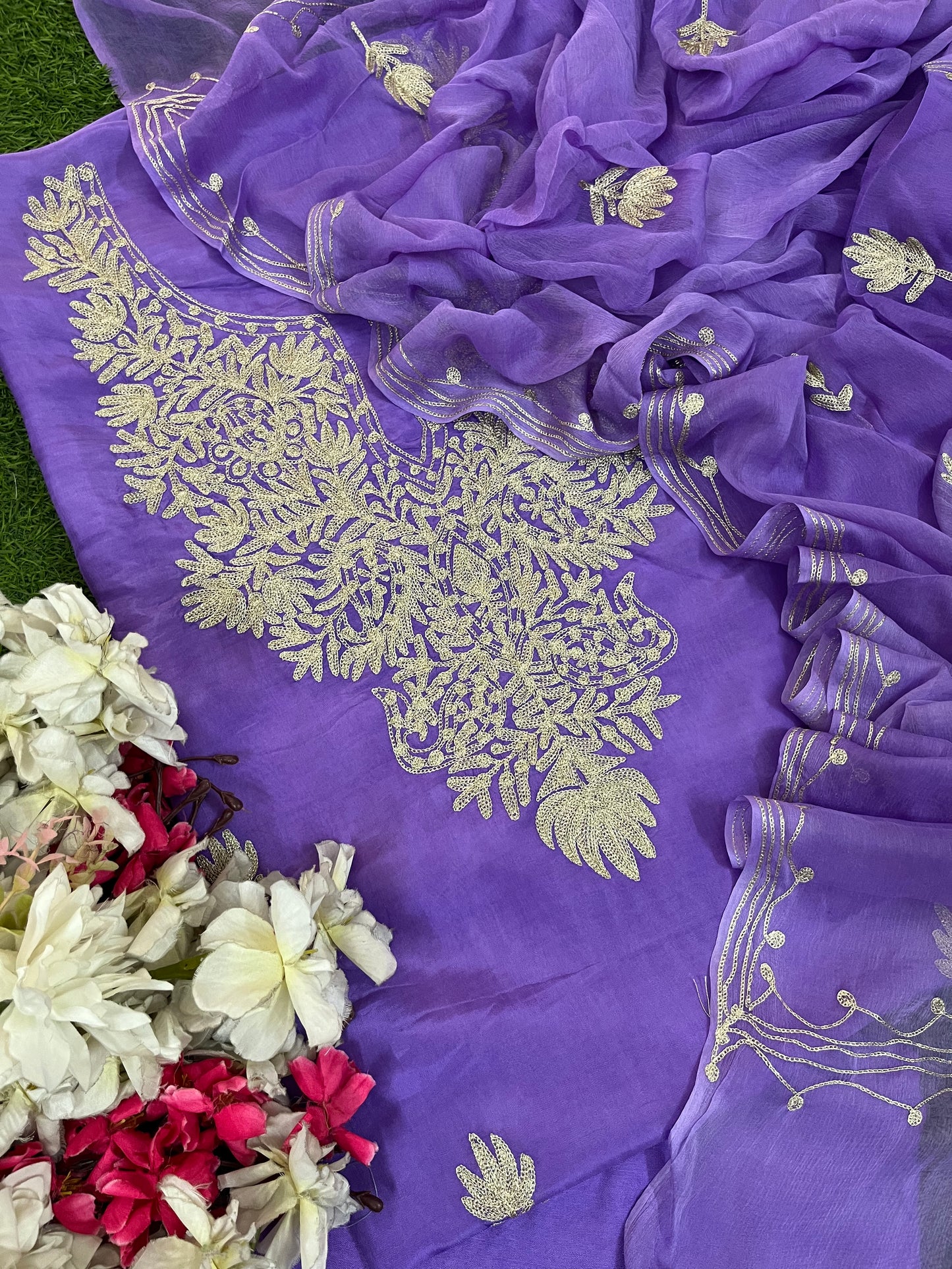 Soft Purple Silk Tilla Kashmiri Suit