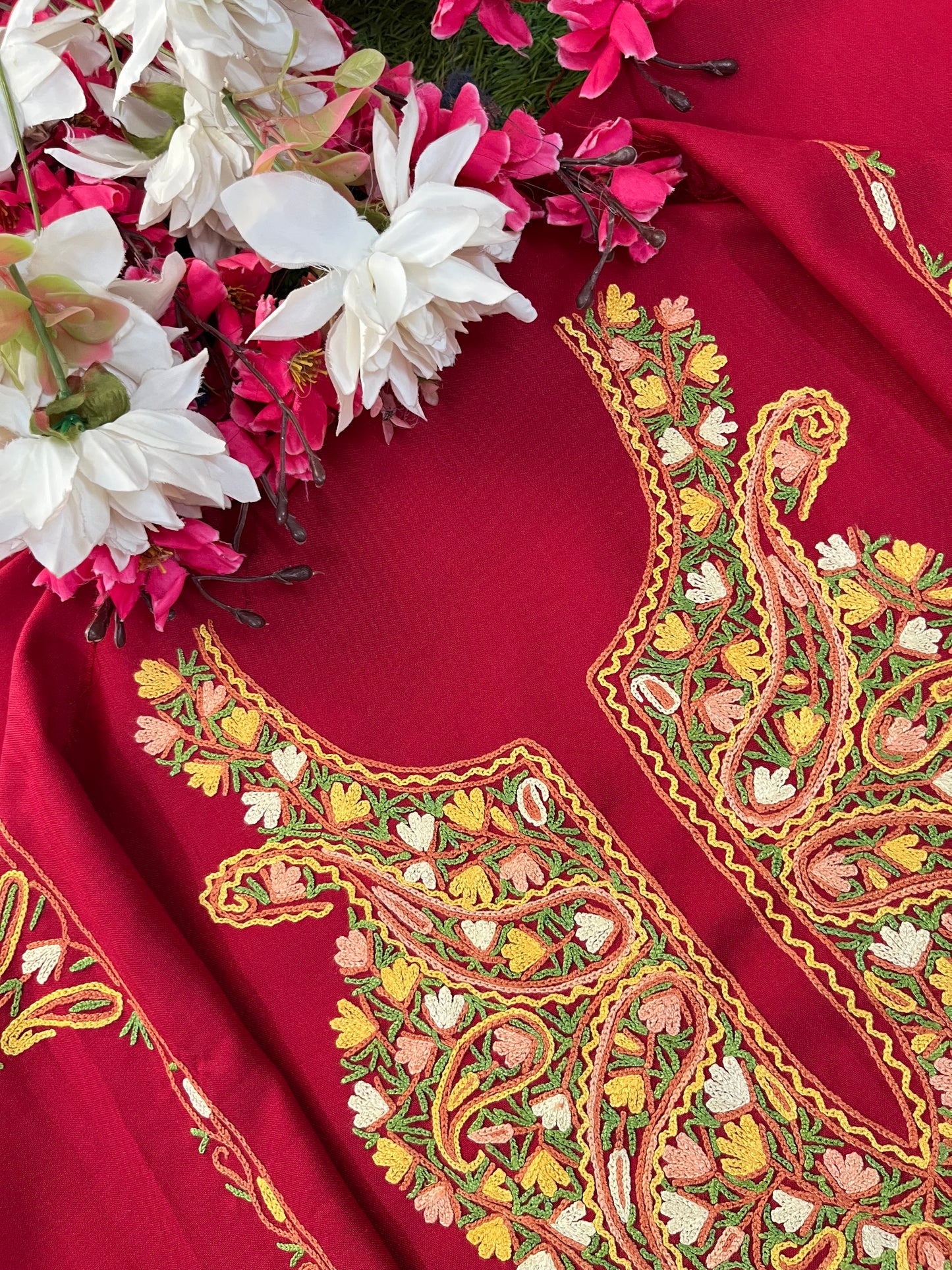 Red Cotton Two Piece Suit (Hand Embroidered)