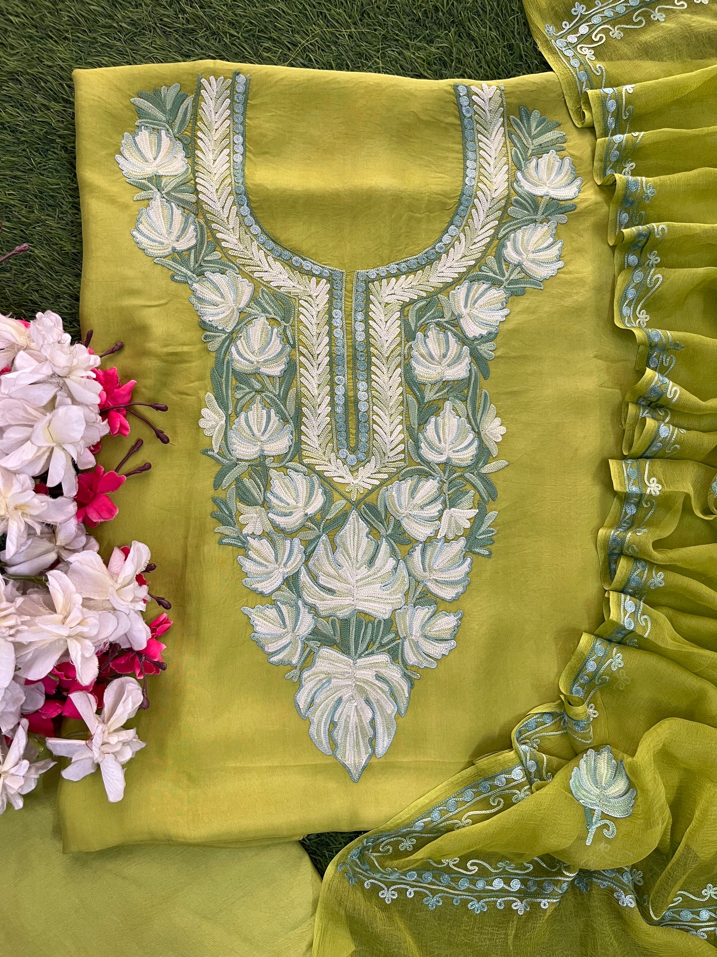 Lime Green Opada Silk Kashmiri Suit