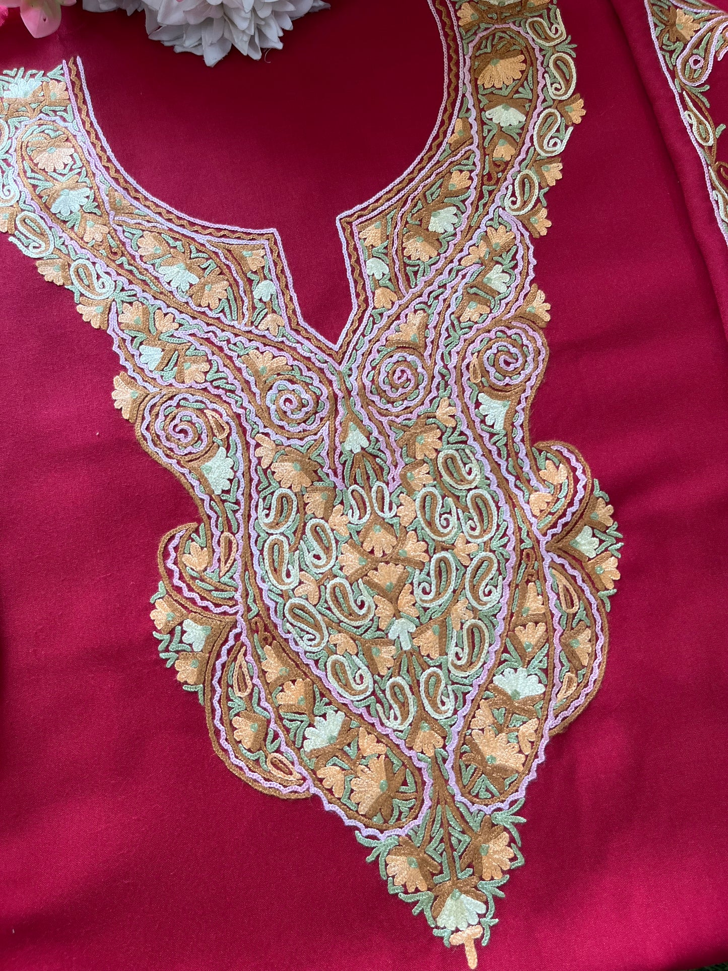Red Cotton Two Piece Suit (Hand Embroidered)