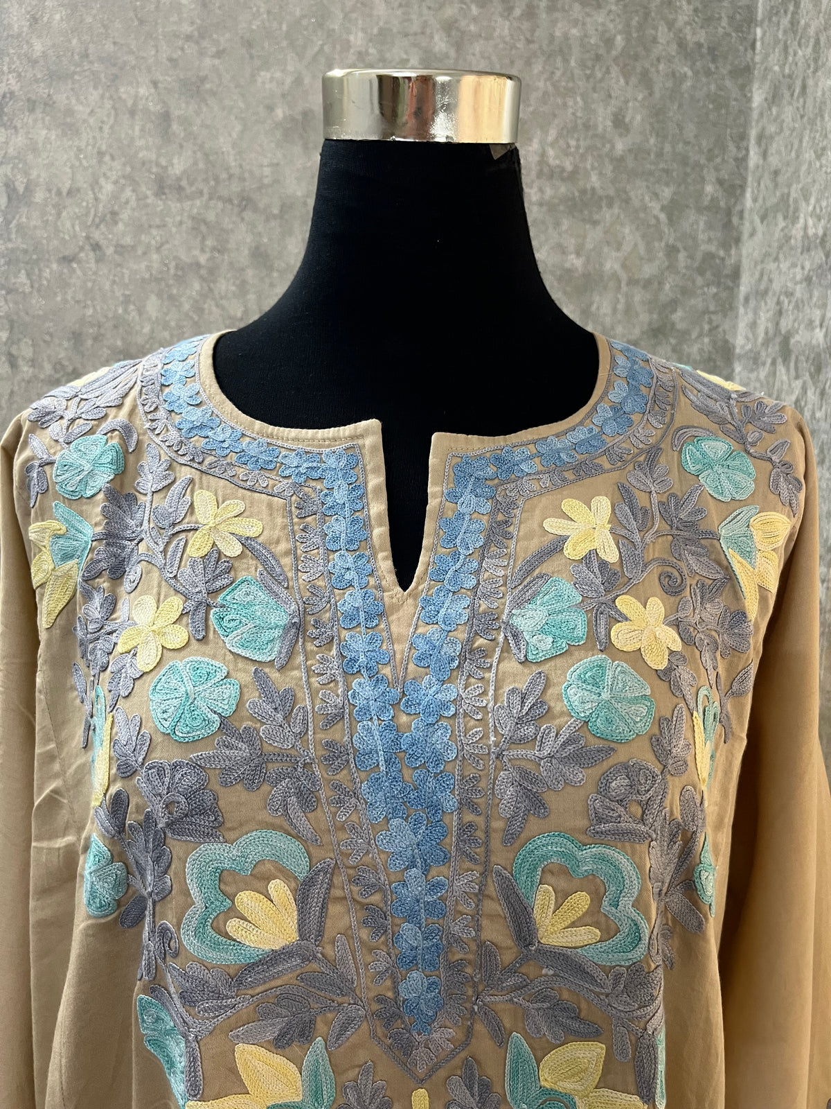 Beige Cotton Front Jaal Pheran Set  Size(44)