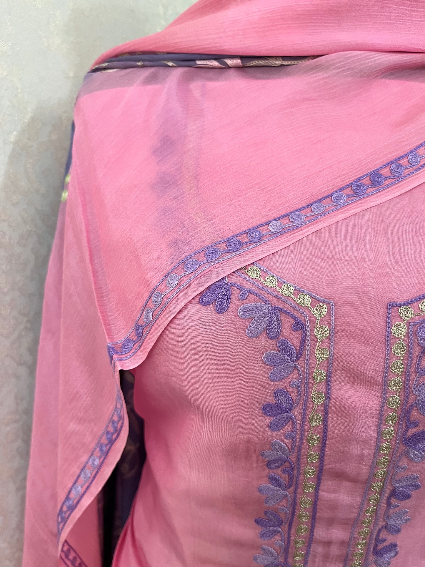 Pink Opada Silk Kashmiri Suits