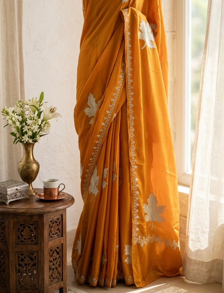 Soft Orange Pure Chinon Kashmiri Tilla Saree
