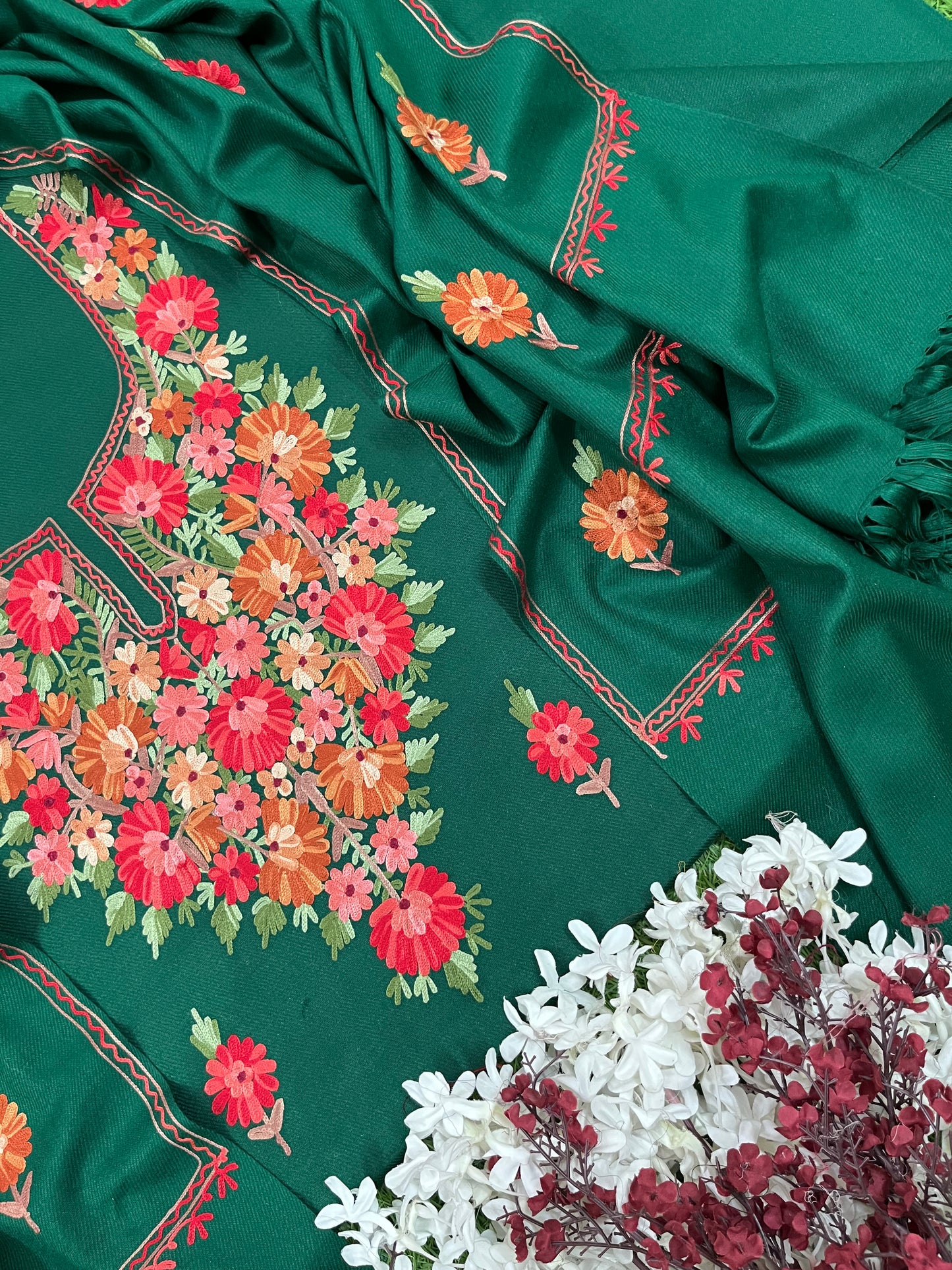 Henna Green Woollen Aari Embroidered 3pc suit