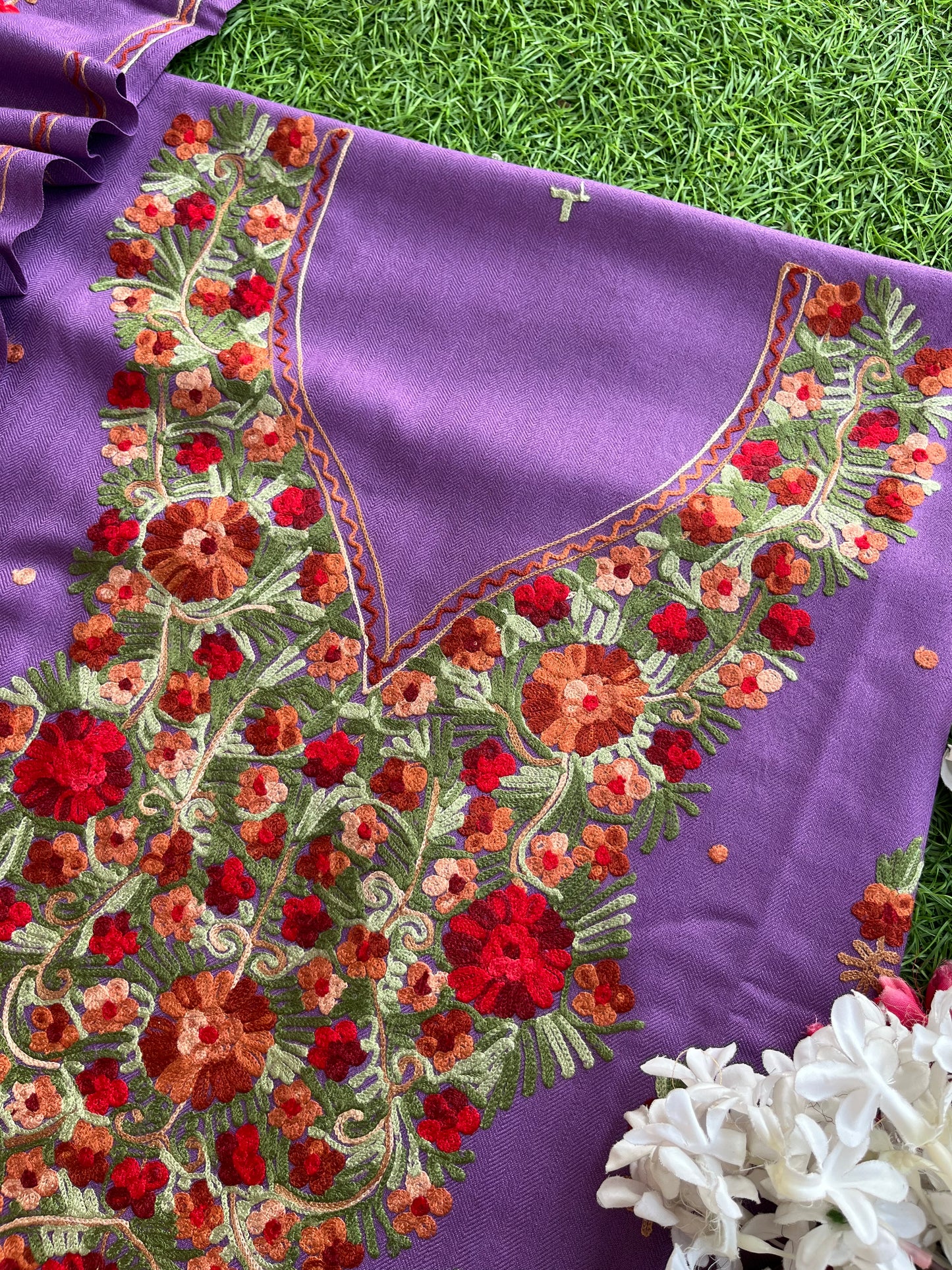 Purple Woollen Aari Embroidered 3pc suit