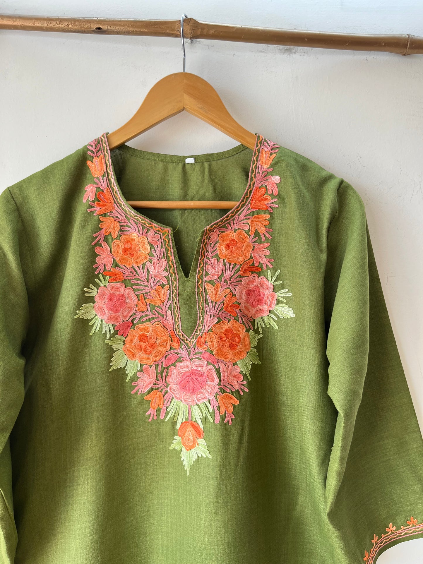 Green Cotton Aari Work Kurti