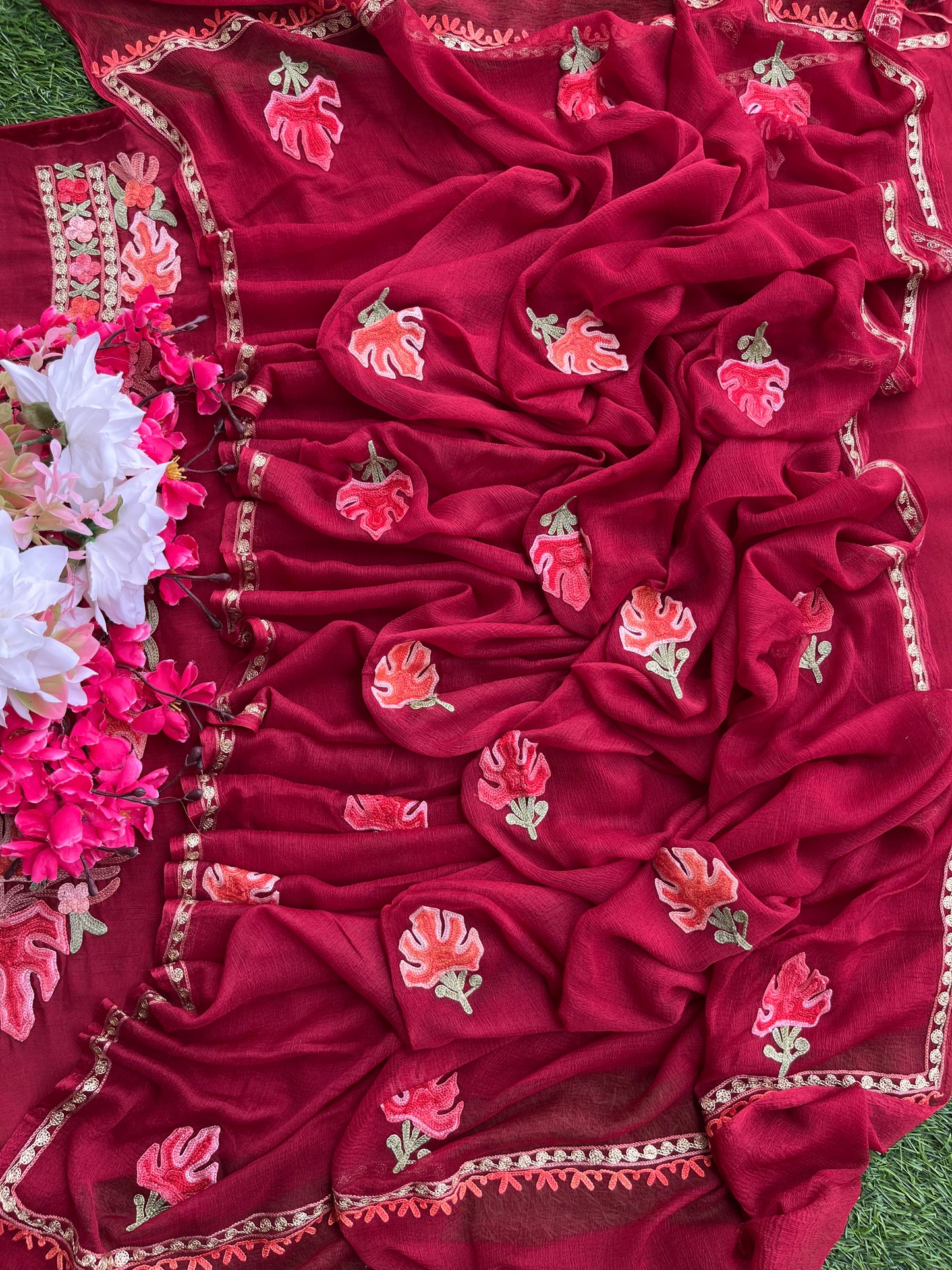 Maroon Opada Silk Kashmiri Suits