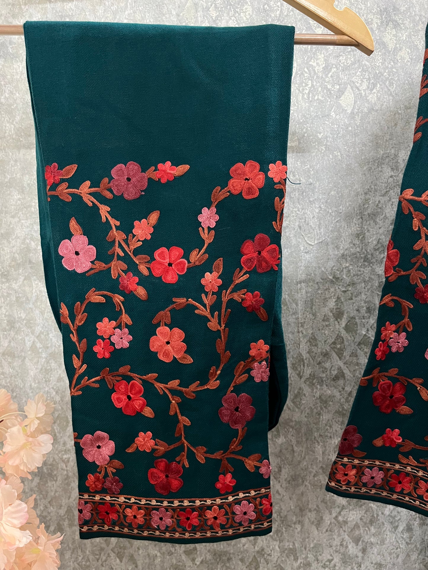 Teal Green Woollen Kashmiri Co-Ord Set ( Size 40 )