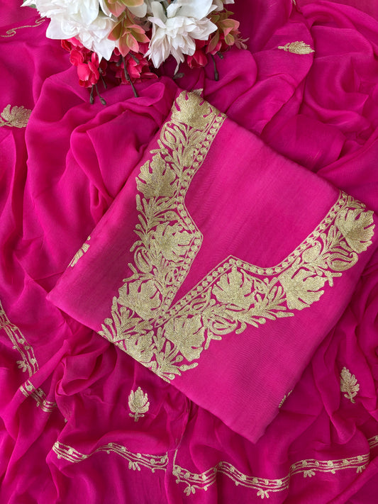 Sanam’ Hot Pink Silk Tilla Kashmiri Suit