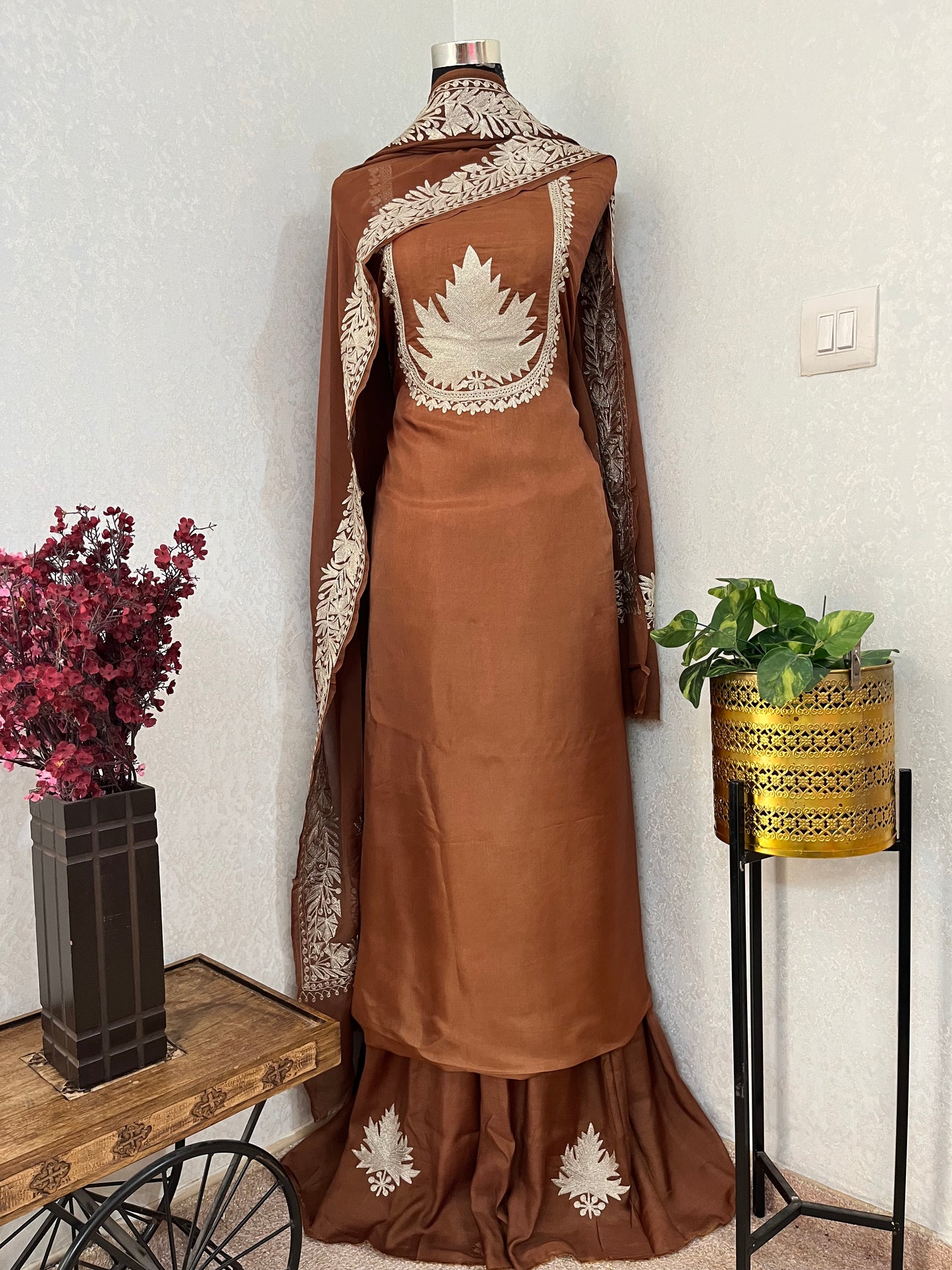 Coffee Brown Sanam’ Tilla Kashmiri Silk Suit