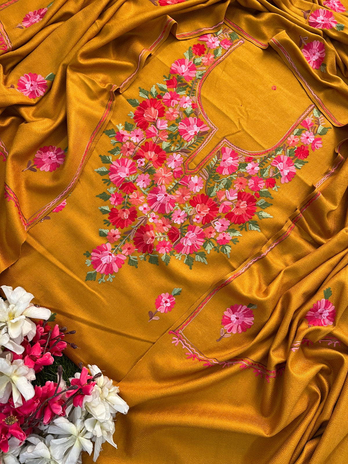 Mustard Woollen Aari Embroidered 3pc suit