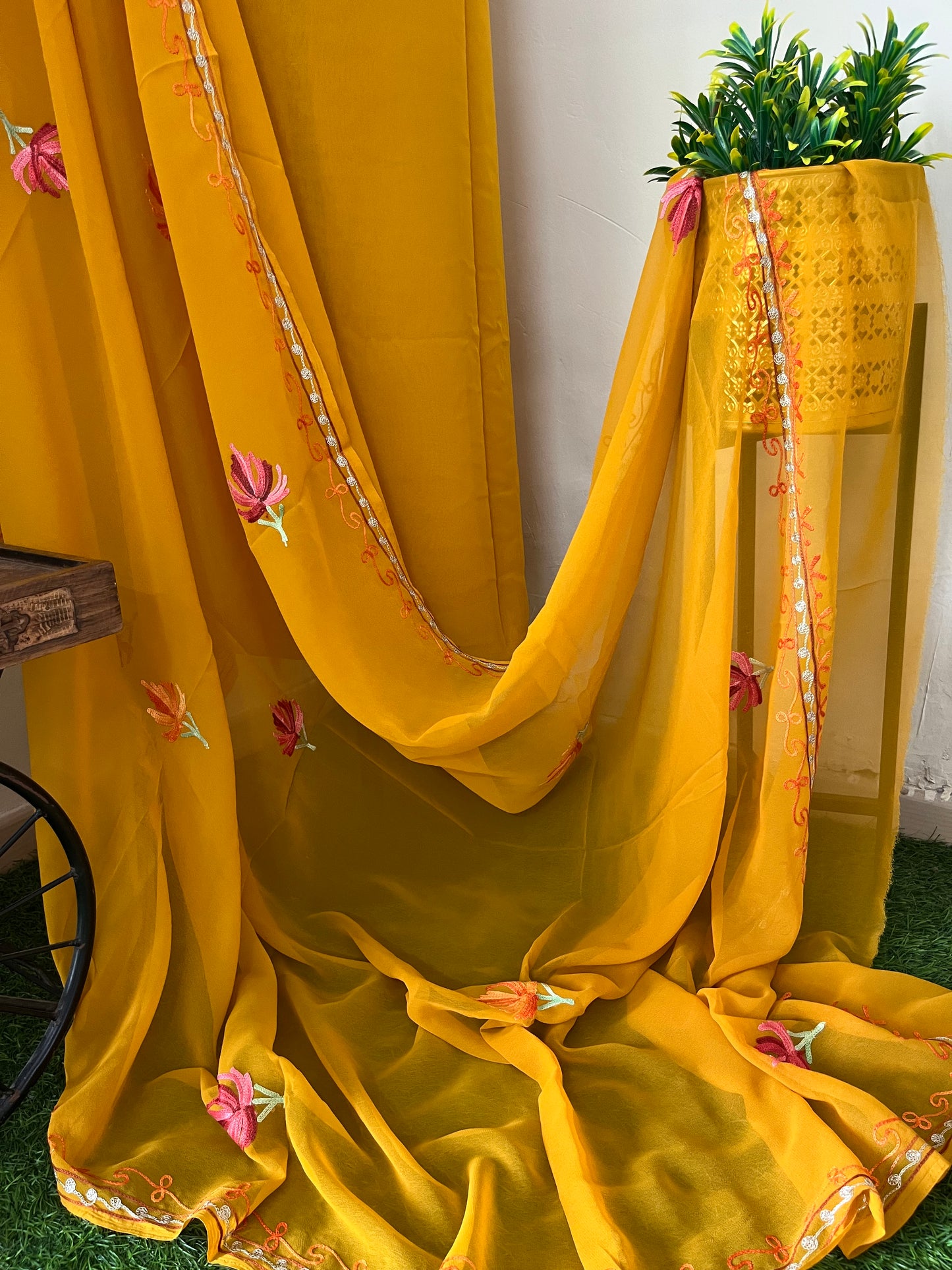 Mustard Georgette Shirt and Dupatta Aari Embroidered Suit