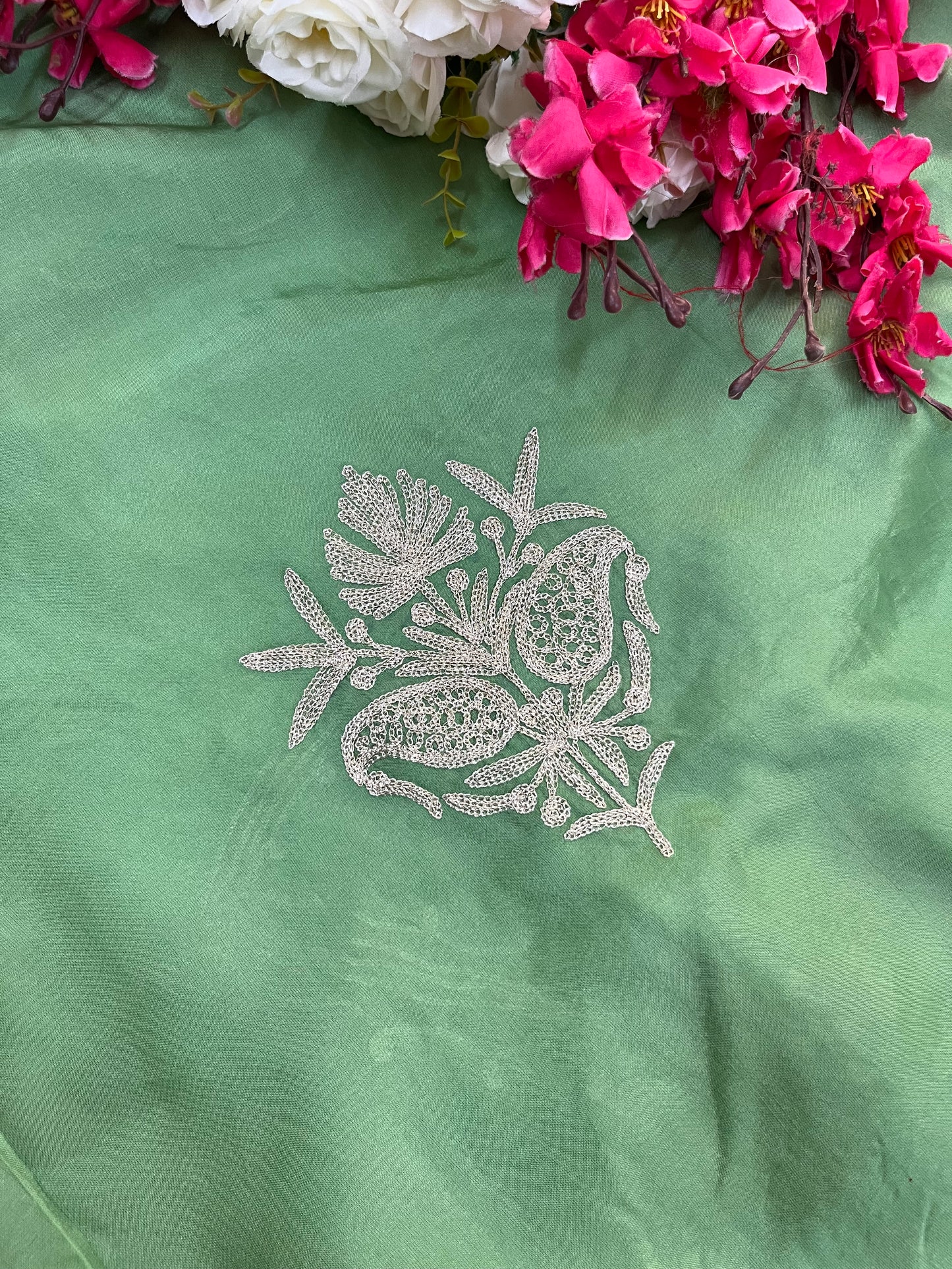 Pestel Green Silk Tilla Kashmiri Suit