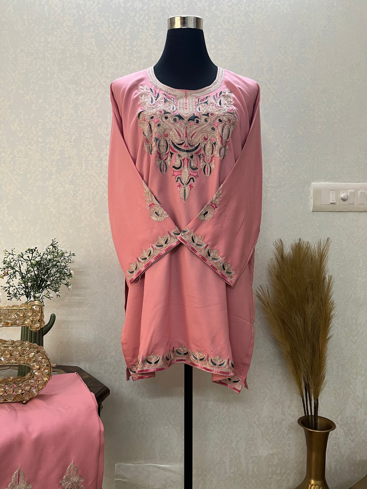 Pink Cotton Stitched Co-ord Set( 42)