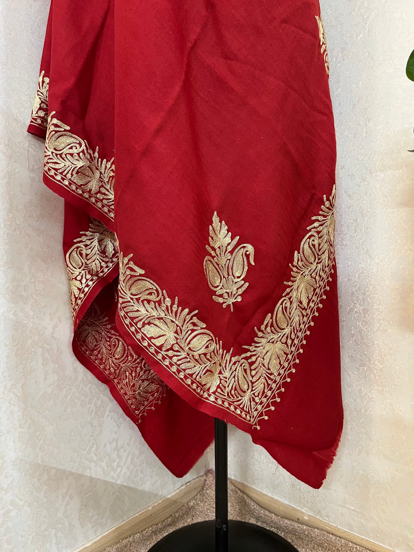 Maroon Semi Pashmina Tilla Embroidered stole