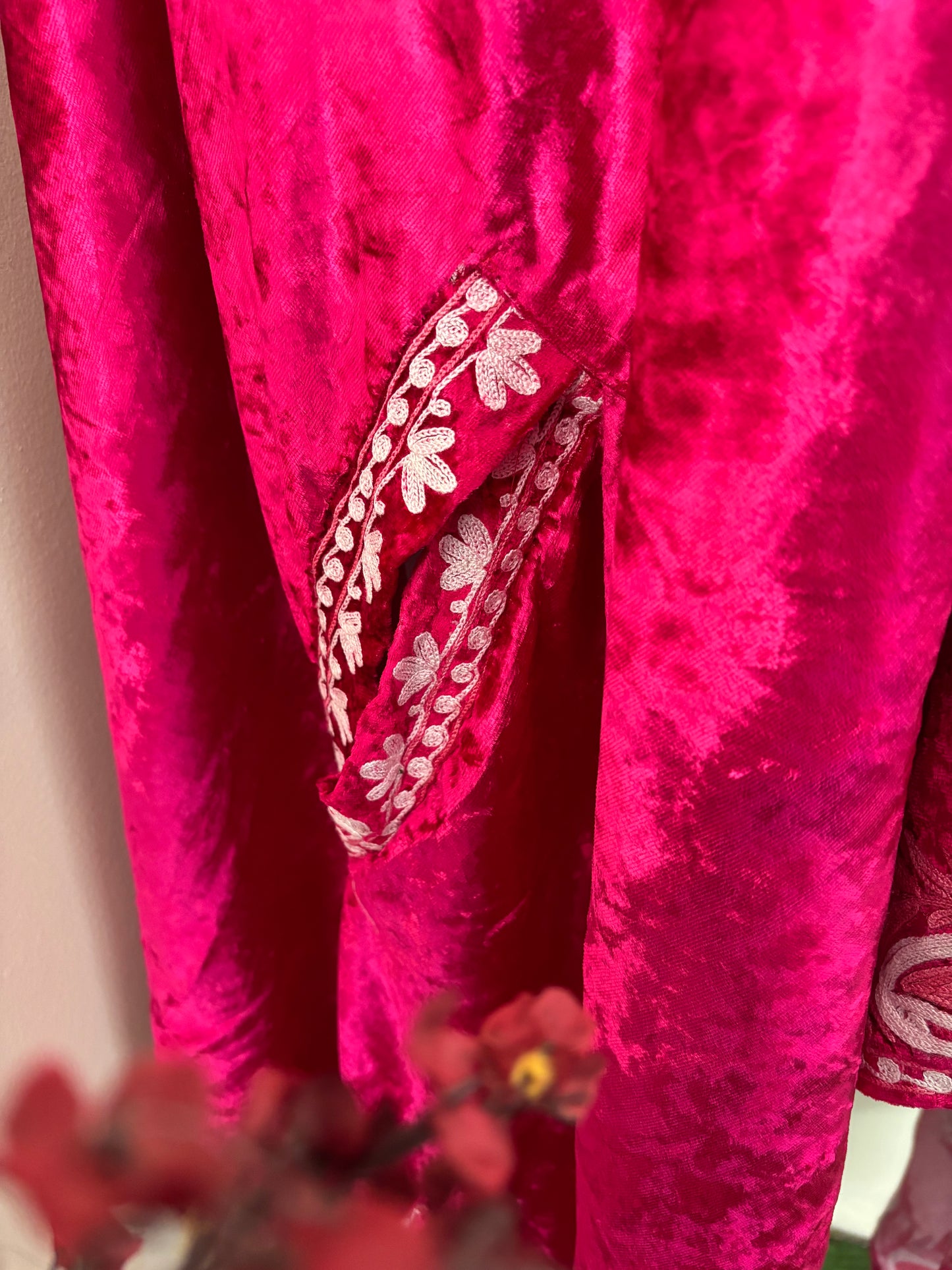 Hot Pink Aari Embroidered Makhmal Cape