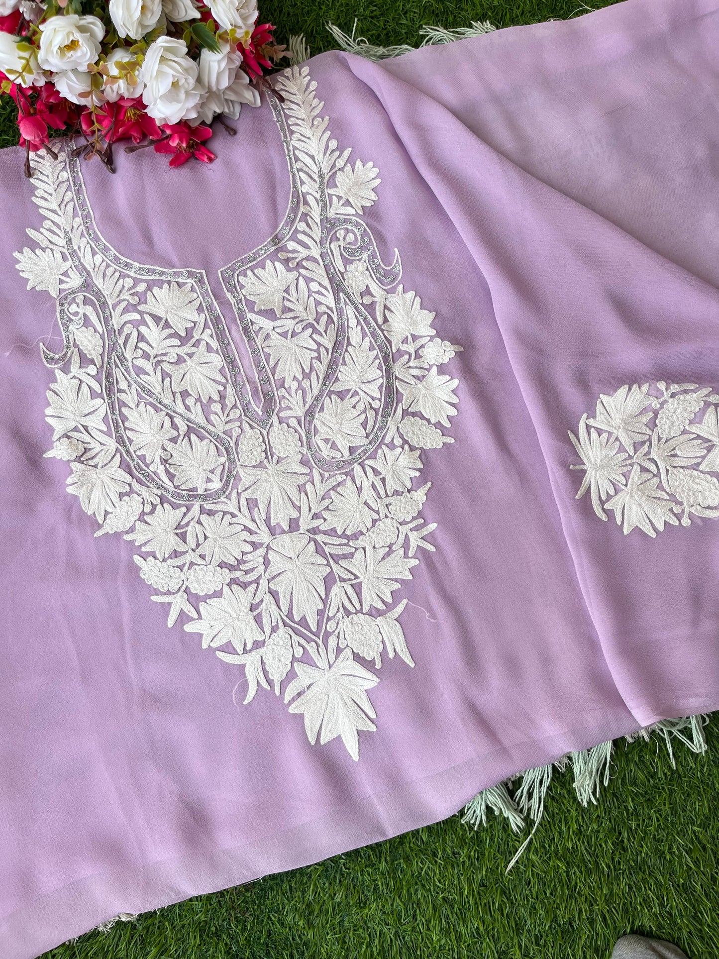 Lilac Georgette Kashmiri Kurta Material
