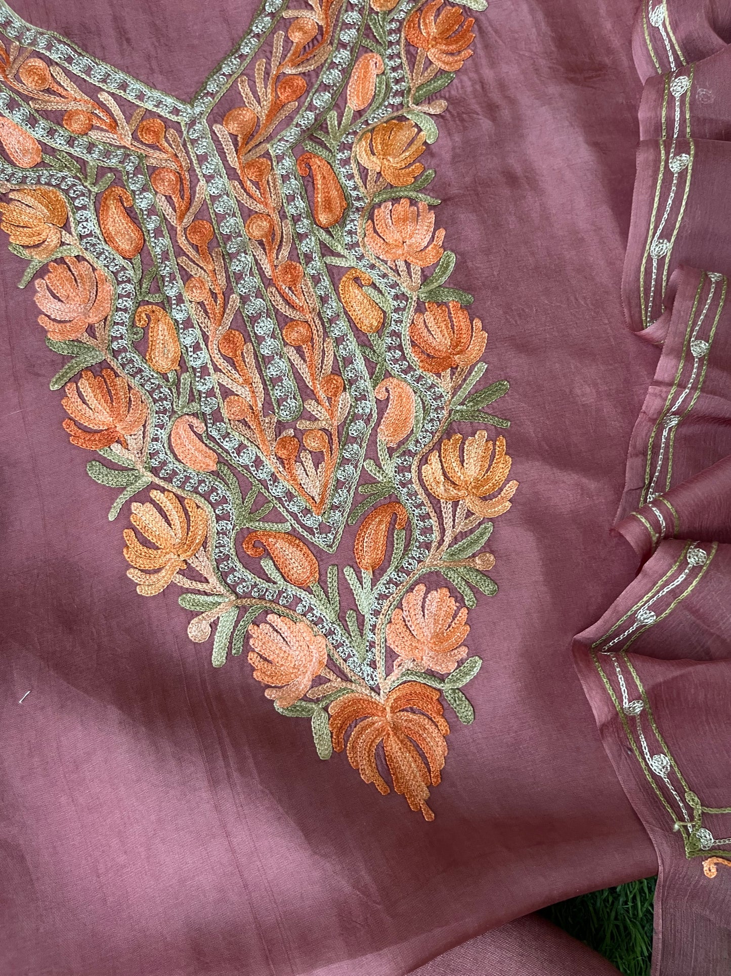 Onion Pink Opada Silk Kashmiri Suit