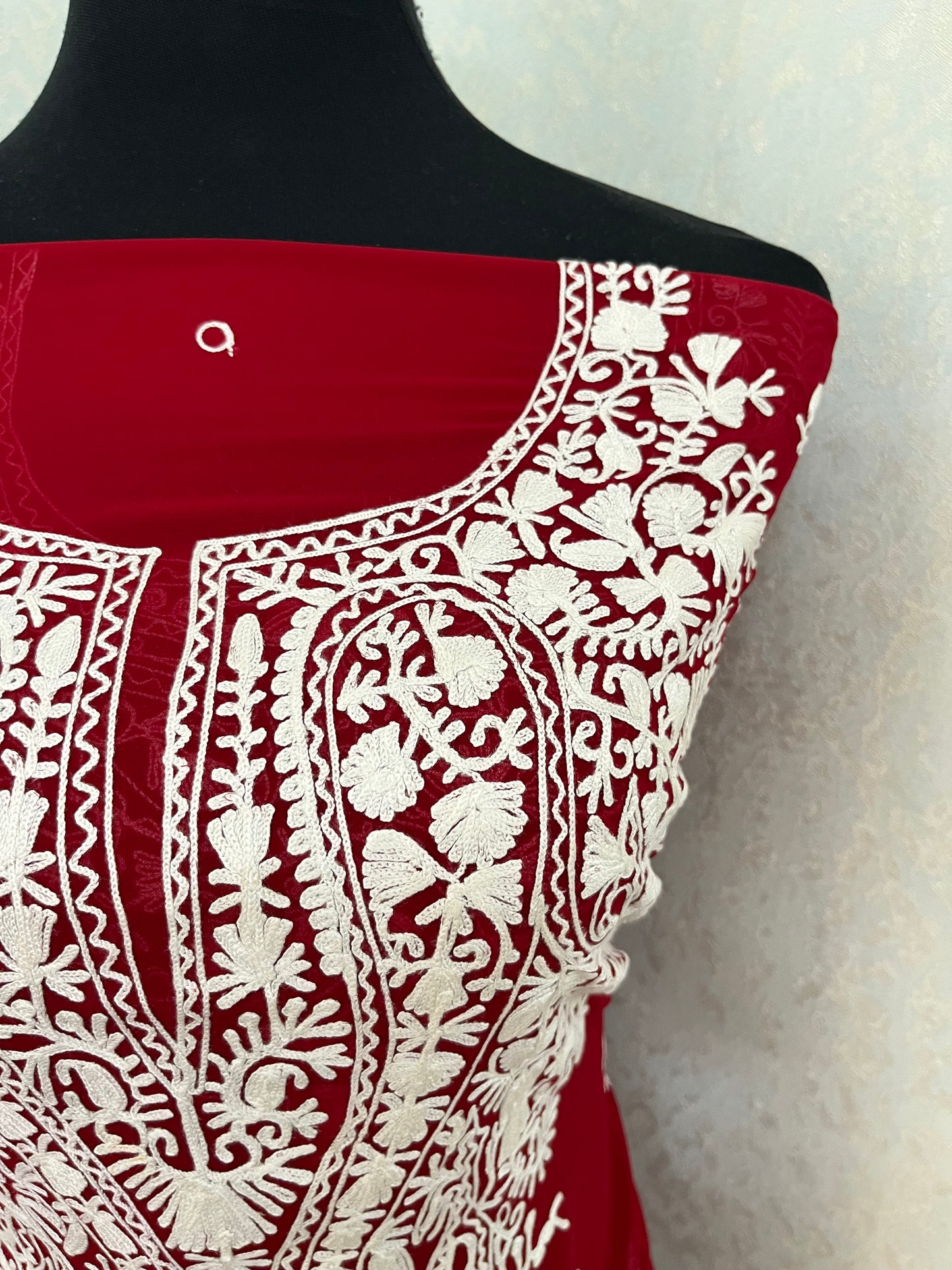 Maroon Georgette Kashmiri Unstitched Kurta Material