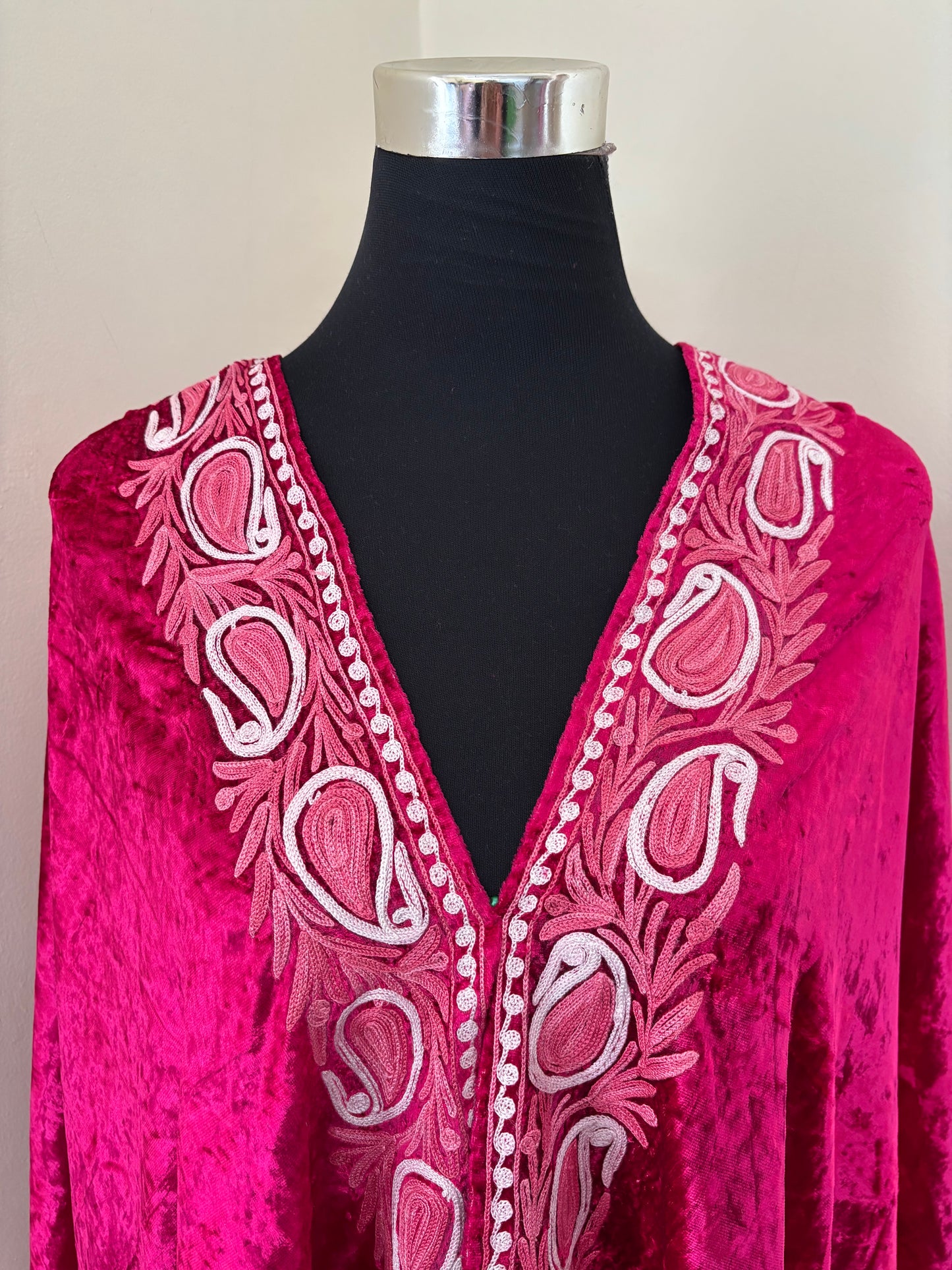 Hot Pink Aari Embroidered Makhmal Cape