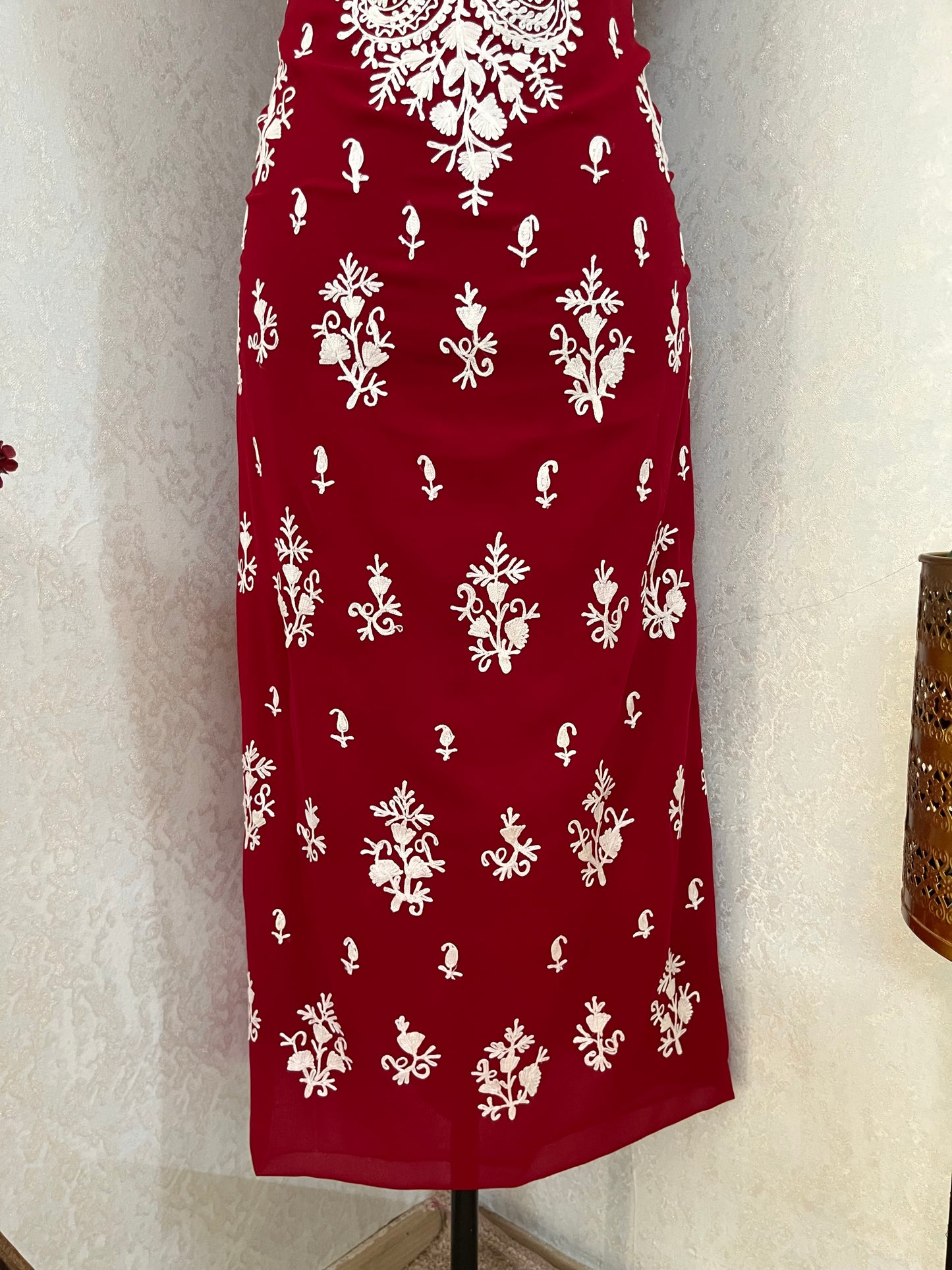 Maroon Georgette Kashmiri Unstitched Kurta Material