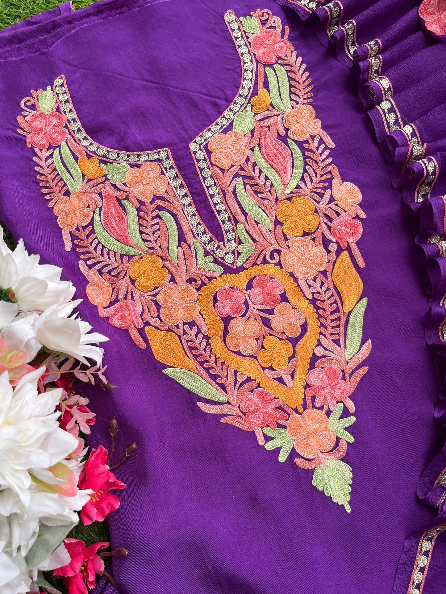 Purple Opada Silk Kashmiri Suits
