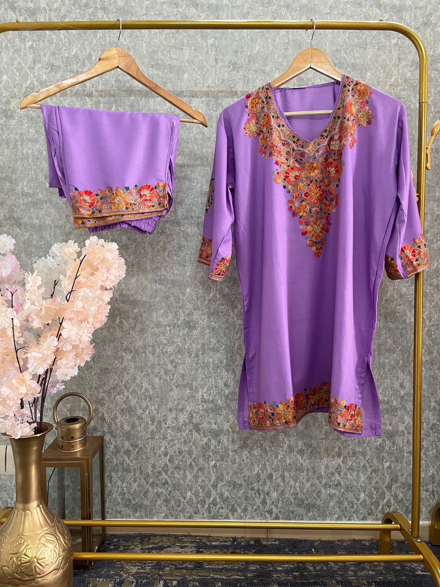 Lavender Cotton Stitched Co-ord Set( 40)