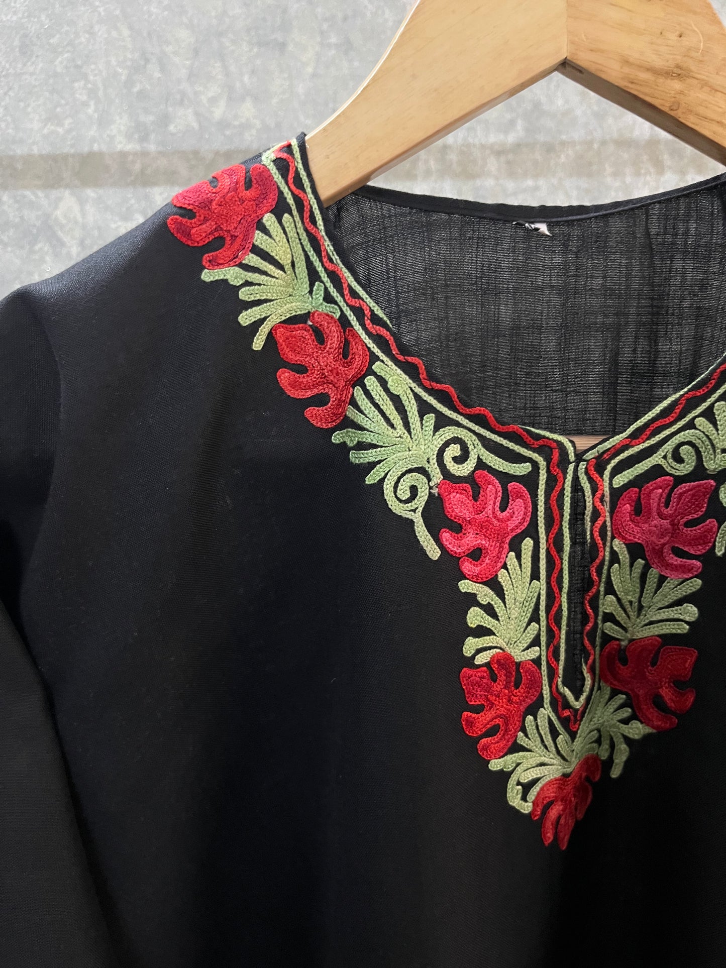 Black Cotton Aari Work Kurta