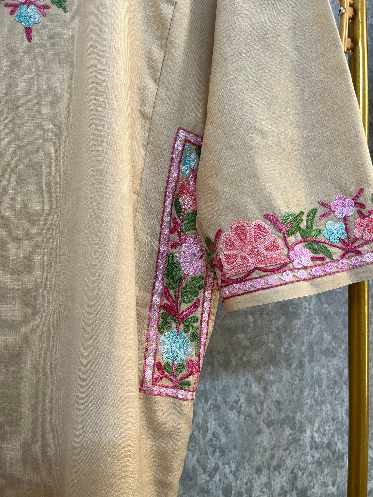 Beige Cotton Pheran Set